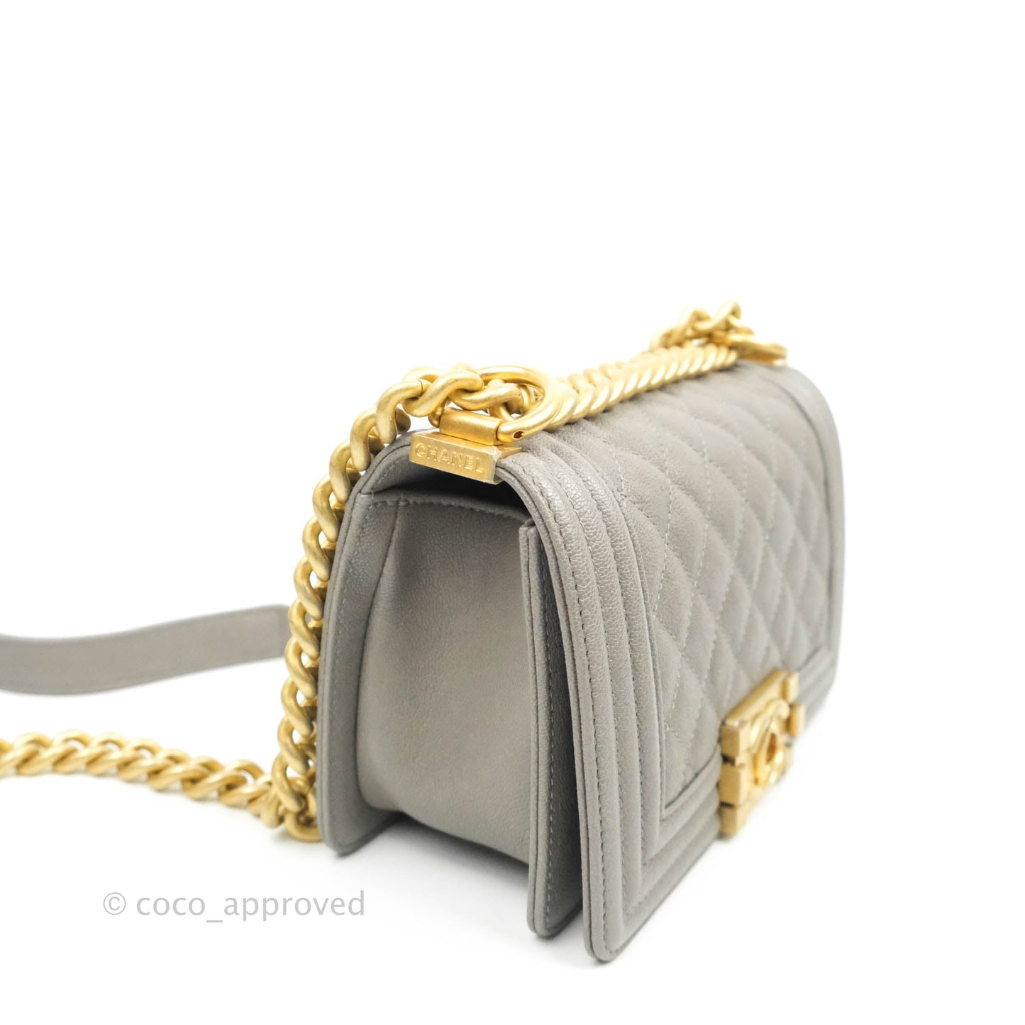 Chanel Small Quilted Boy Dark Grey Caviar Gold Hardware