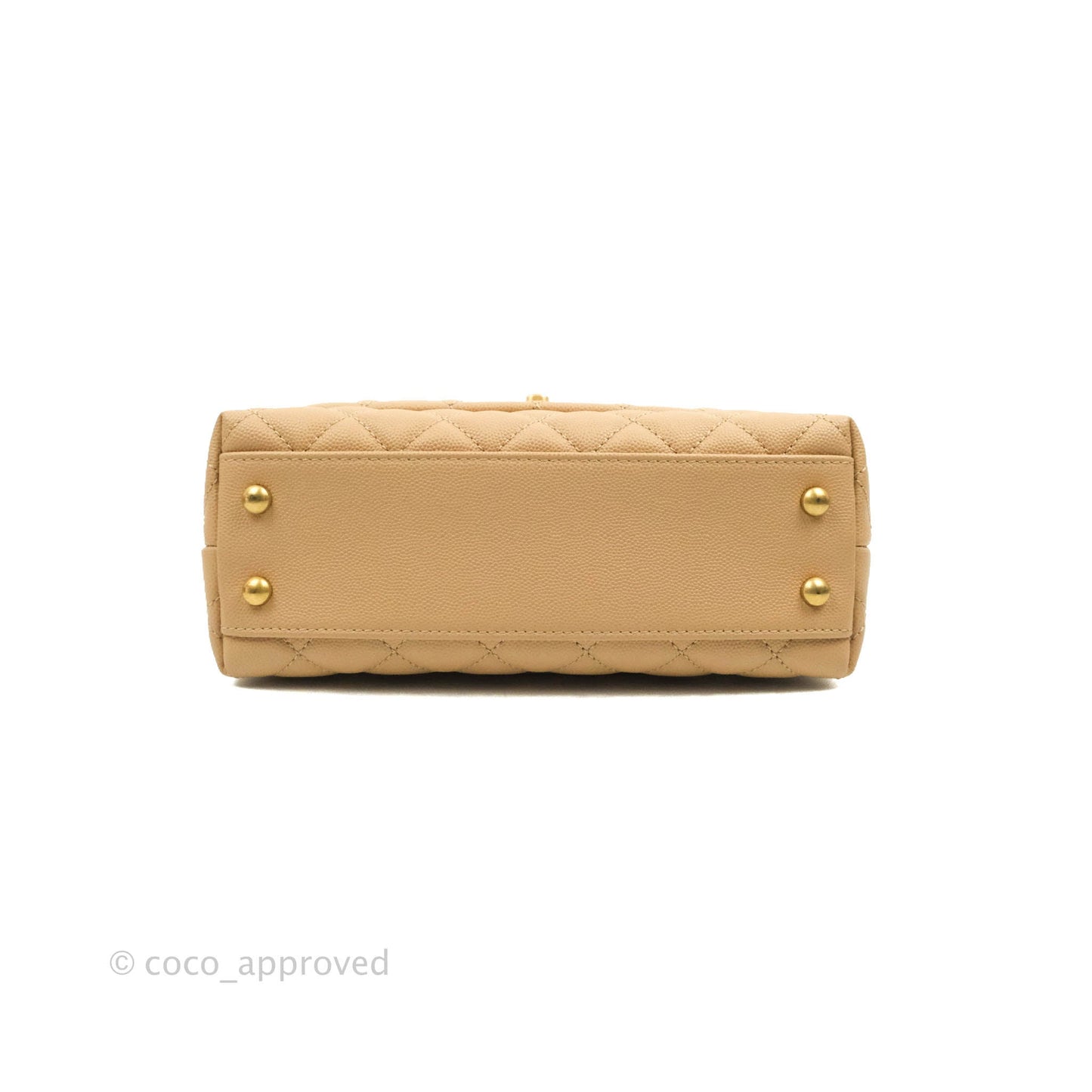Chanel Small Coco Handle Quilted Beige Caviar Gold Hardware Lizard Embossed Handle