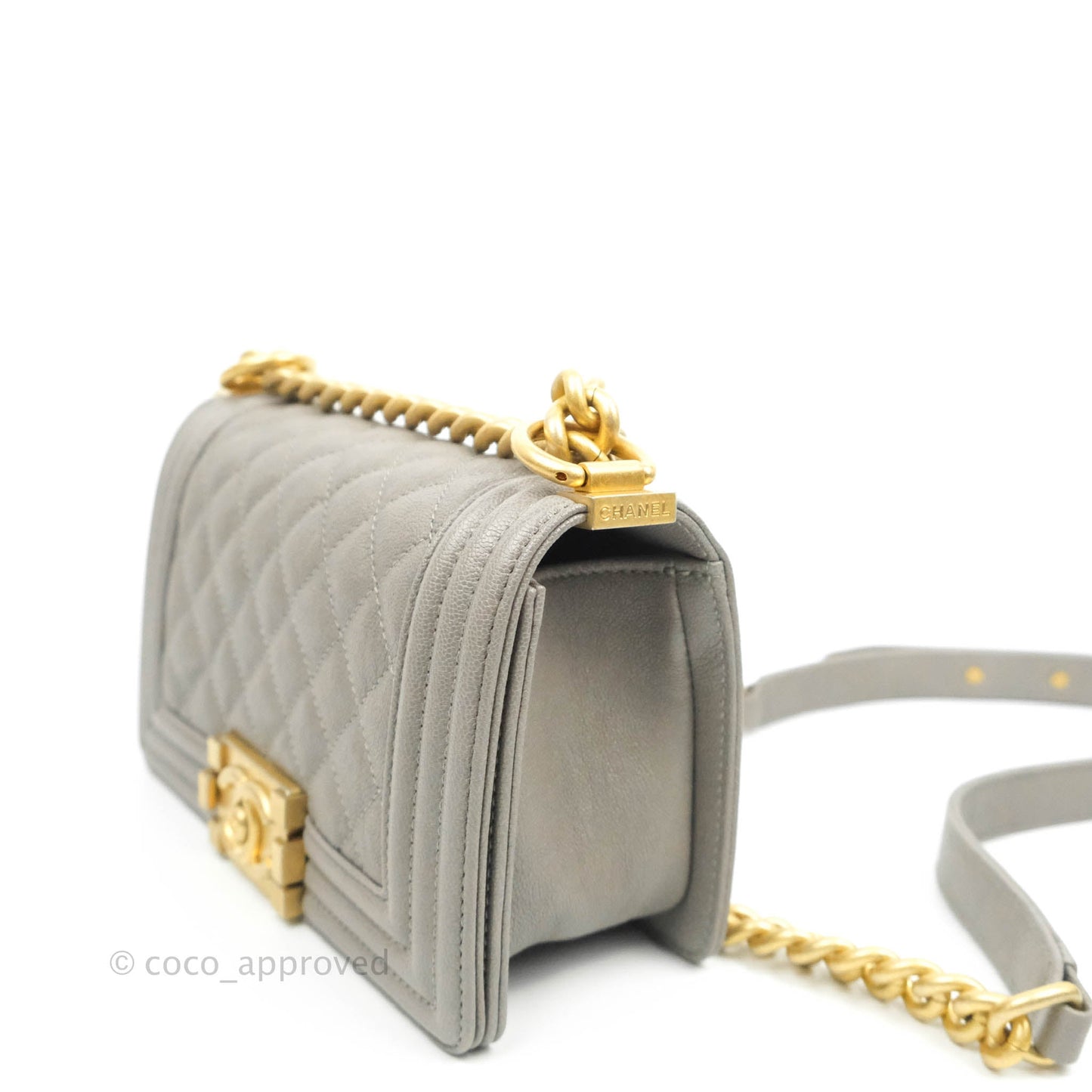 Chanel Small Quilted Boy Dark Grey Caviar Gold Hardware
