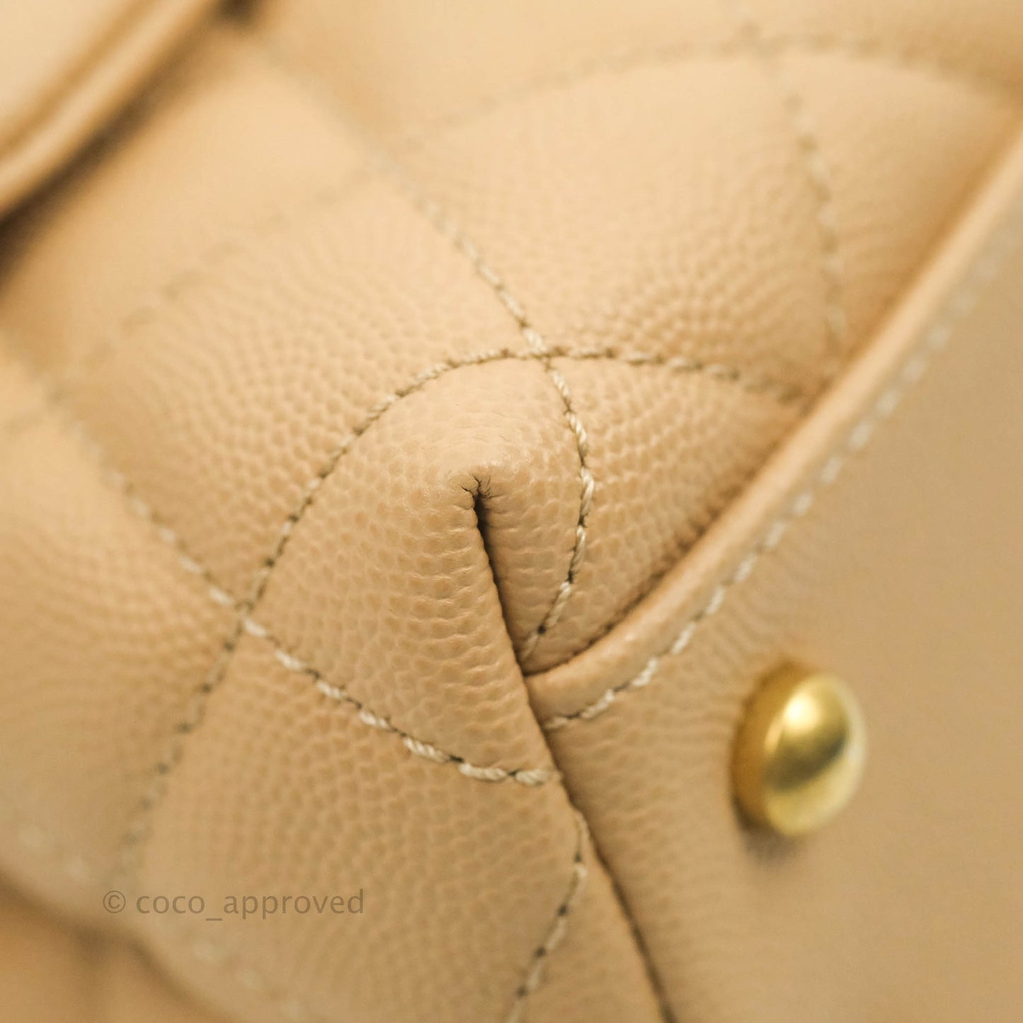 Chanel Small Coco Handle Quilted Beige Caviar Gold Hardware Lizard Embossed Handle