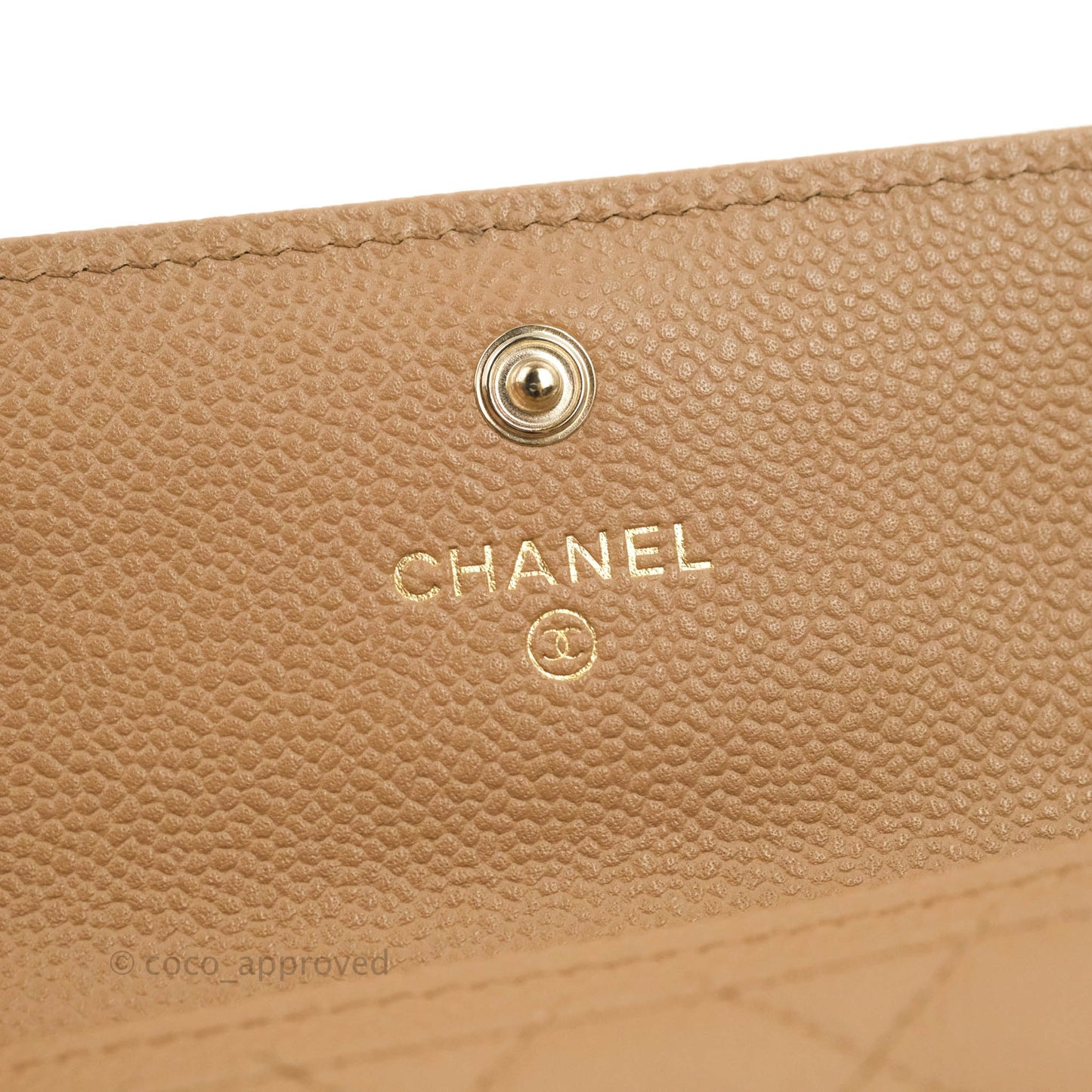 Chanel Quilted Flap Card Holder Dark Beige Caviar Gold Hardware