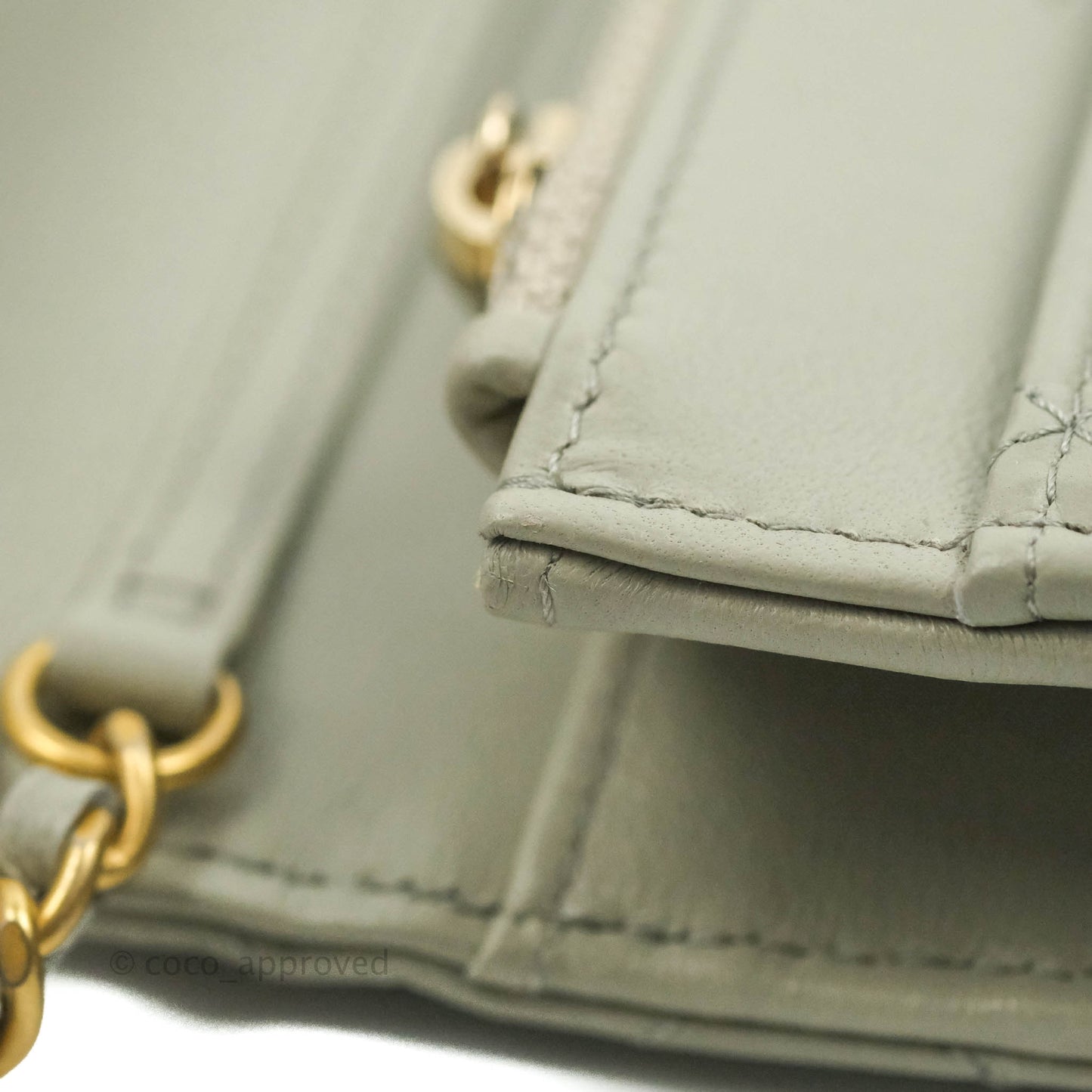 Chanel Quilted Pearl Crush Wallet on Chain WOC Light Grey Lambskin Aged Gold Hardware 22C