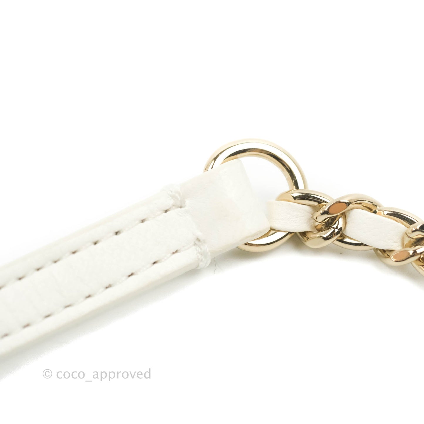 Chanel Small Logo Pearl Chain Flap Bag White Lambskin Gold Hardware