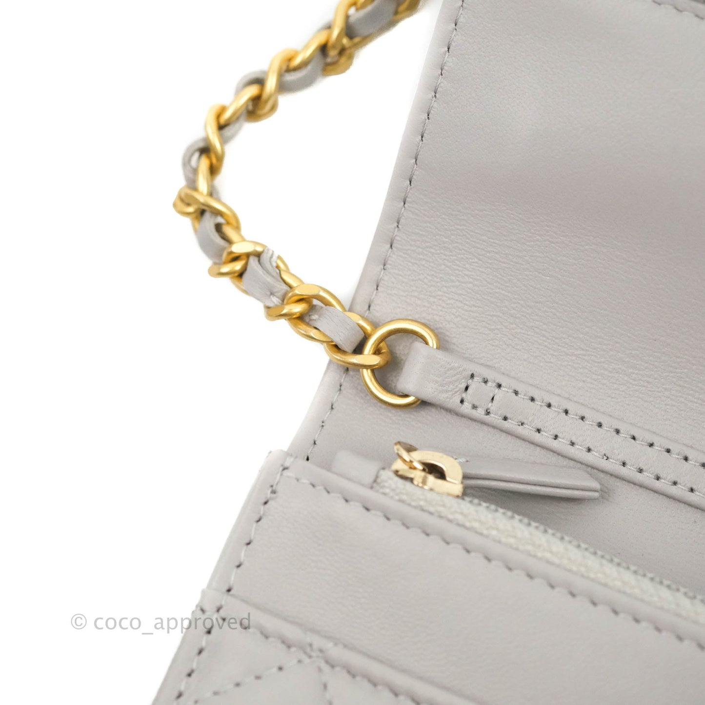 Chanel Quilted Pearl Crush Wallet on Chain WOC Grey Lambskin Aged Gold Hardware