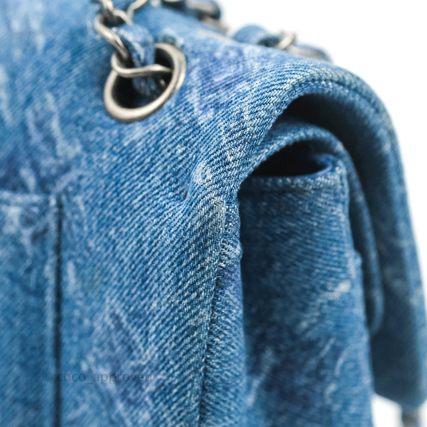 Chanel Classic M/L Medium Double Flap Blue Denim Ruthenium Hardware