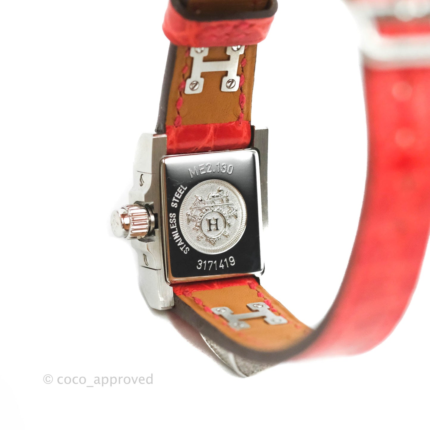 Hermes Pave Diamond Medor Red Crocodile Watch Bracelet Palladium Hardware