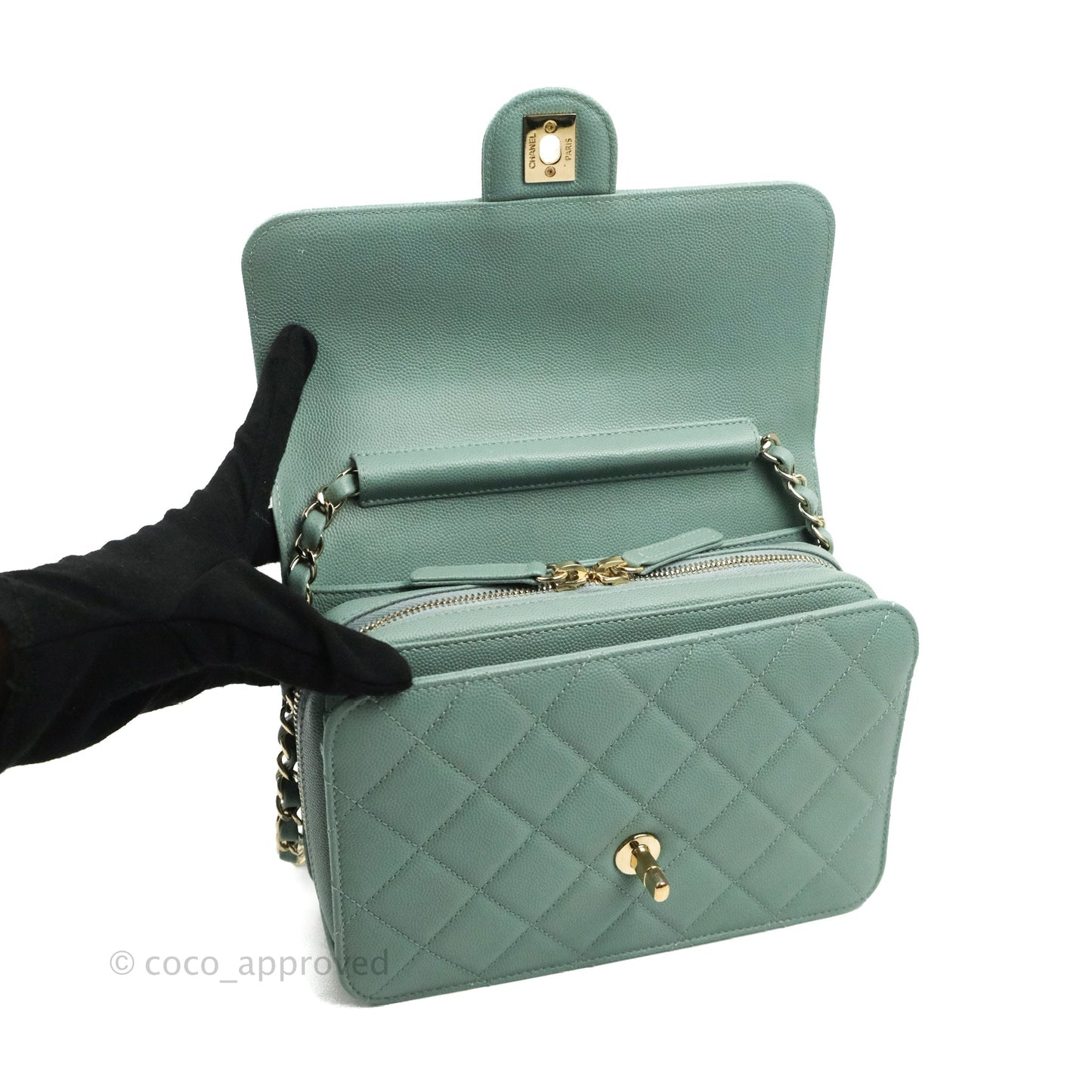 Chanel Quilted Like The Wallet Flap Blue-Greyish Caviar Gold Hardware