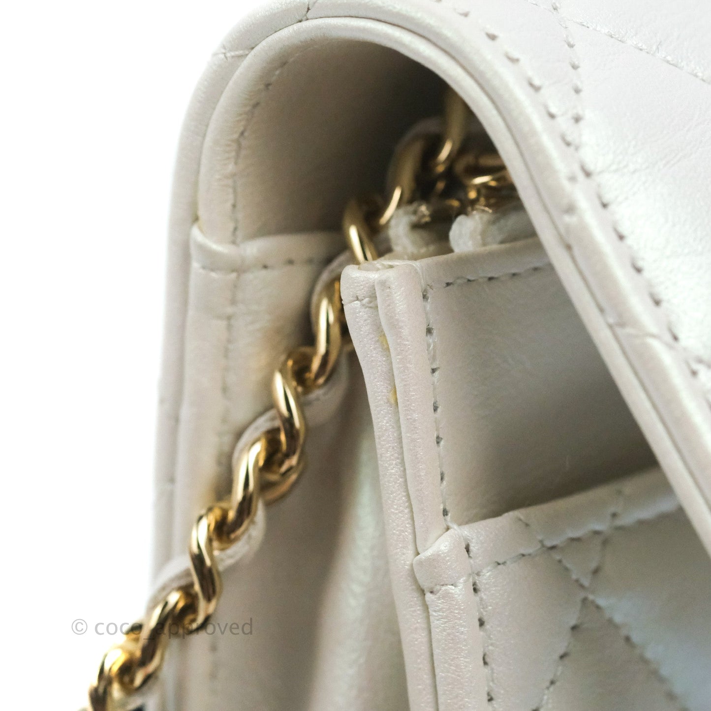 Chanel Quilted Classic Wallet on Chain WOC Iridescent White Lambskin Gold Hardware
