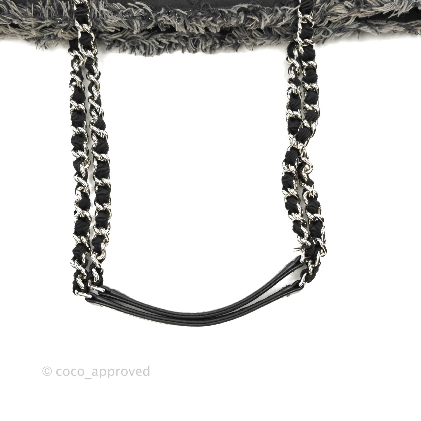 Chanel Quilted Trim Tweed Tote Black Fabric Silver Hardware