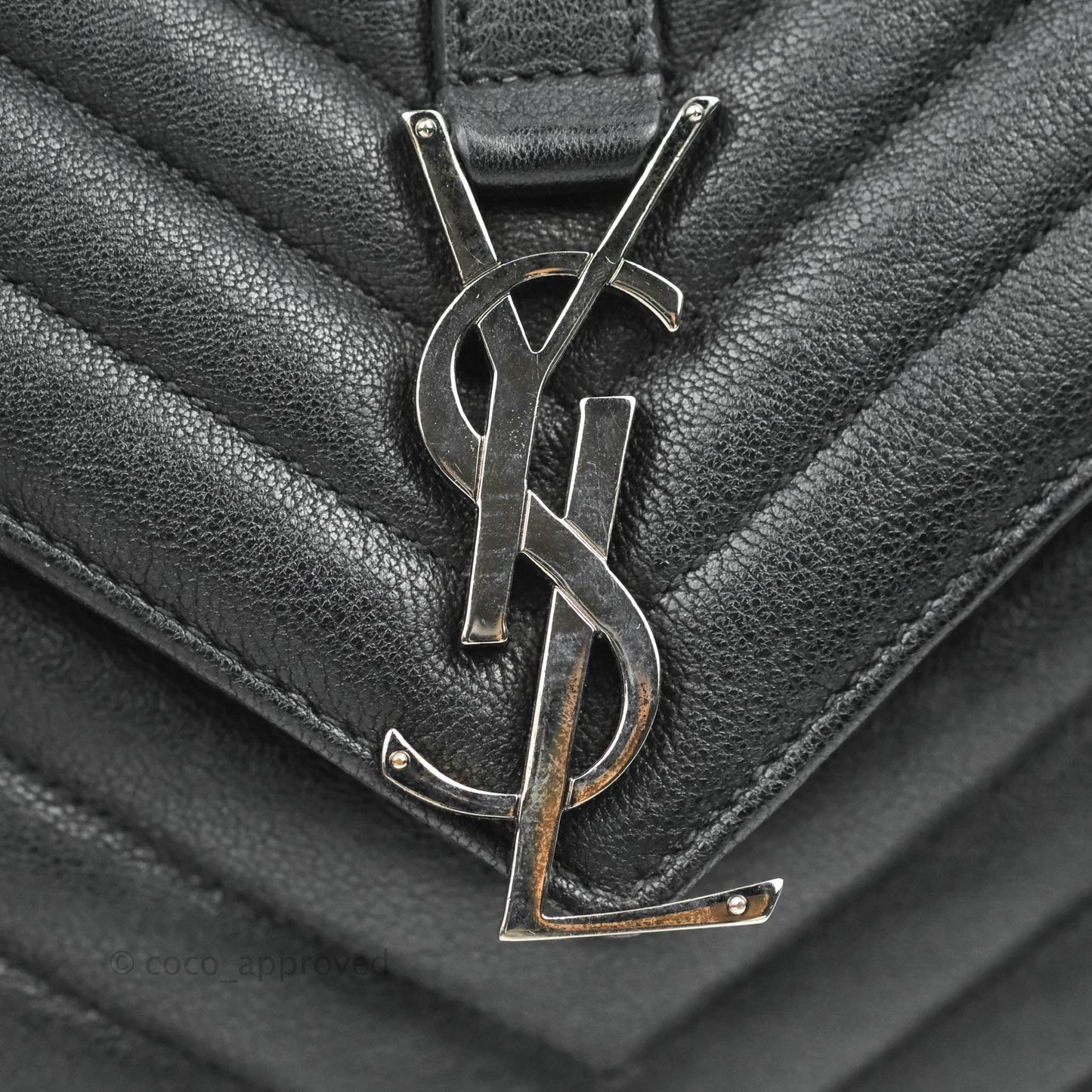 Saint Laurent Chevron Large College Black Chain Bag Ruthenium Hardware
