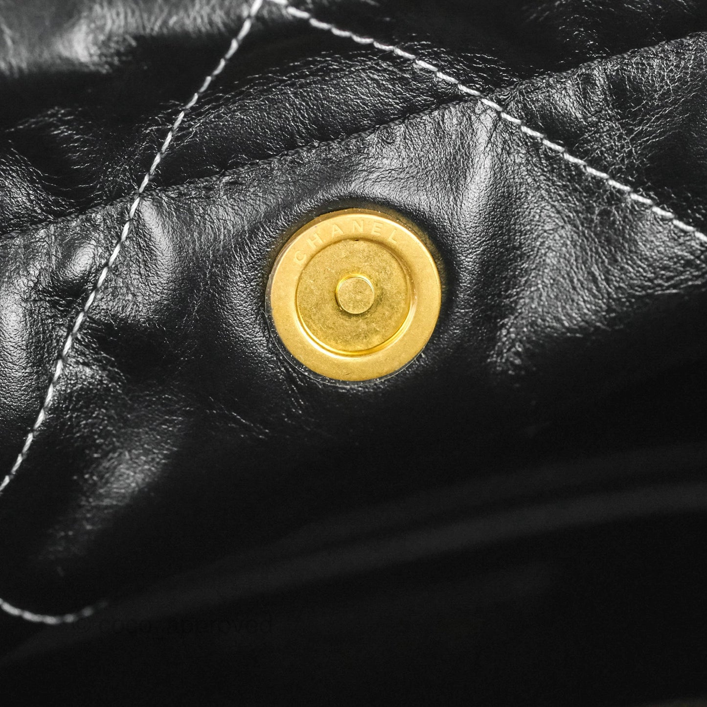 Chanel 22 Small Black Calfskin Contrast Stitch Aged Gold Hardware