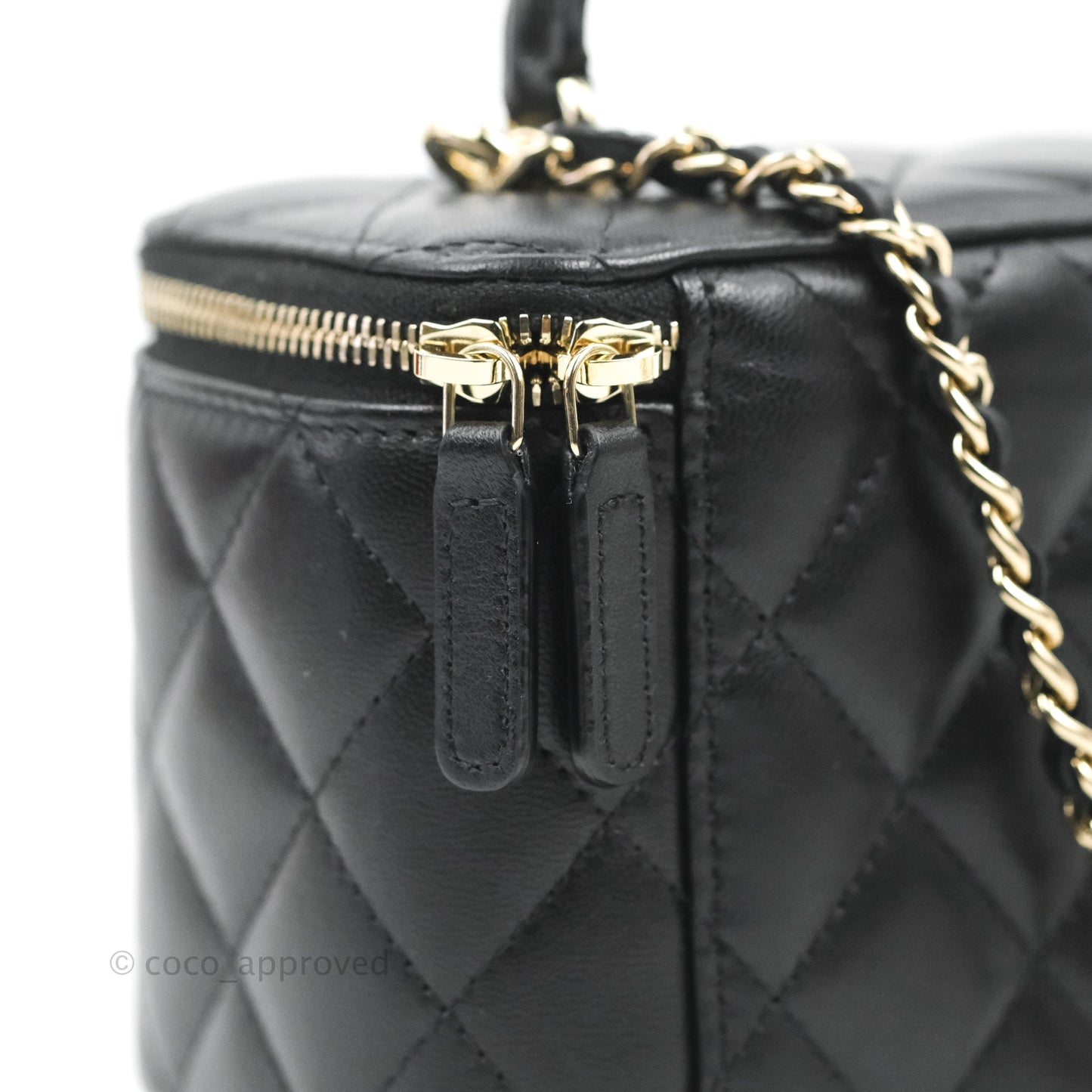 Chanel Vanity Rectangular Top Handle Black Lambskin Gold Hardware