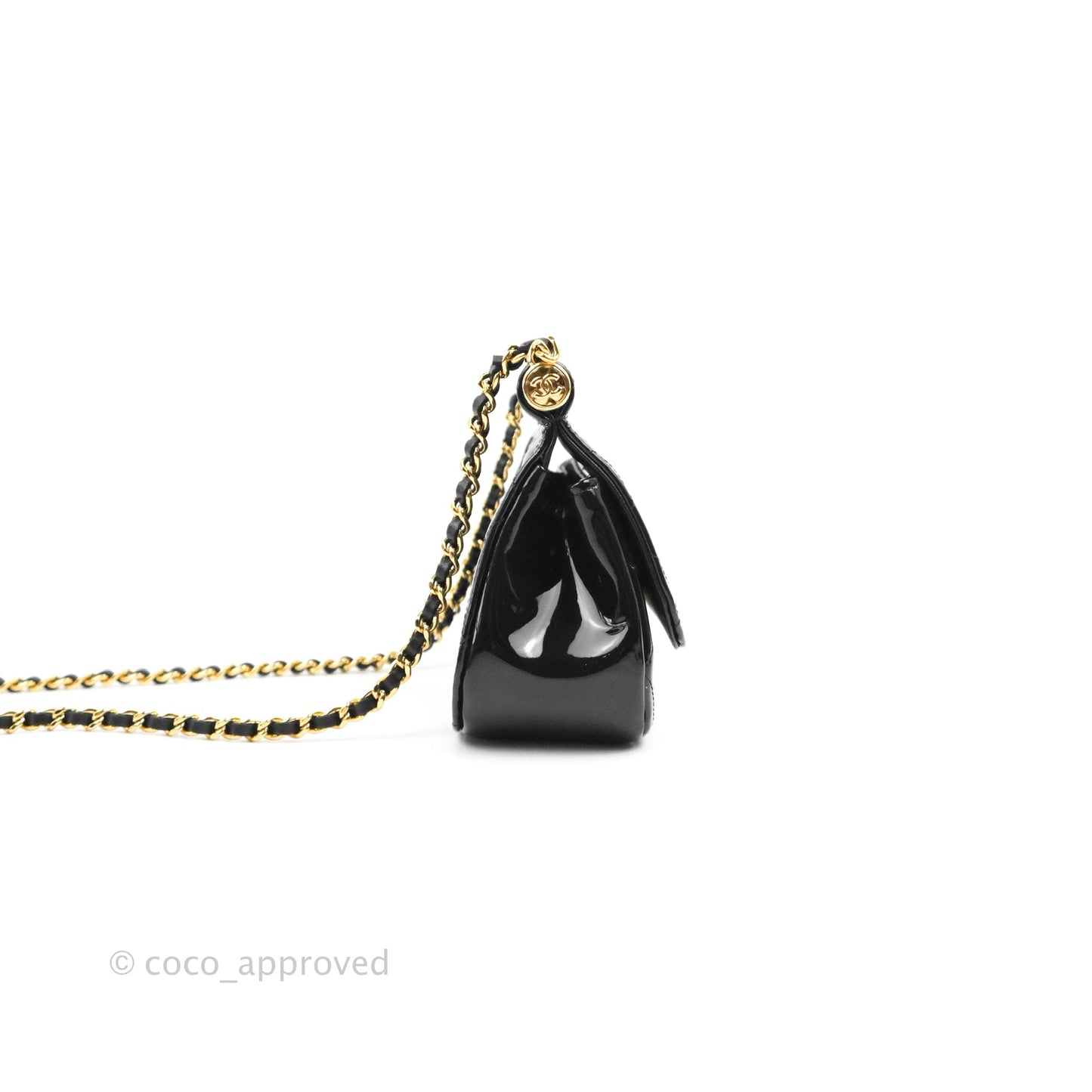 Chanel Quilted Clutch With Chain Patent Metal Black Gold Hardware