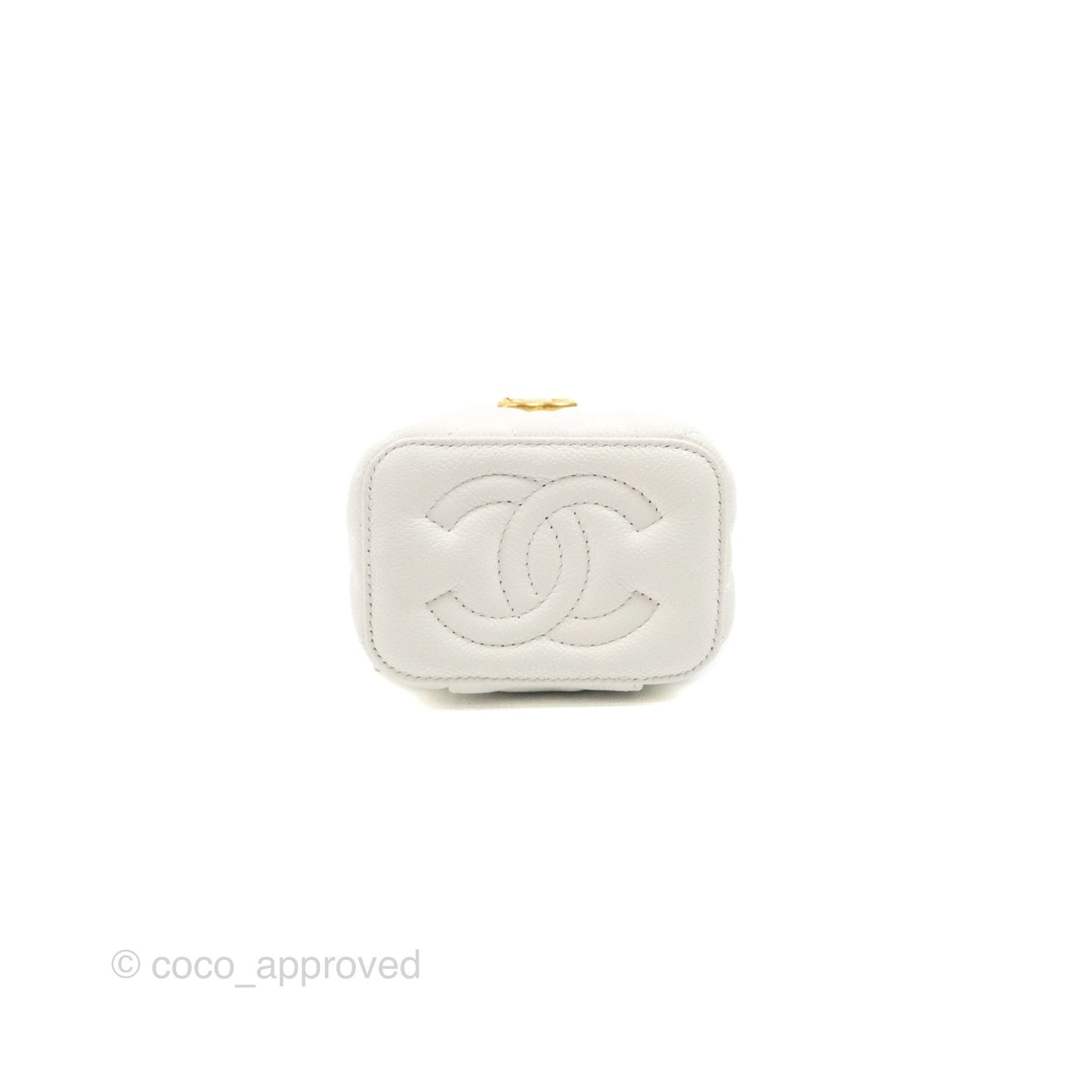 Chanel Quilted Heart Crush Mini Vanity With Chain White Caviar Aged Gold Hardware