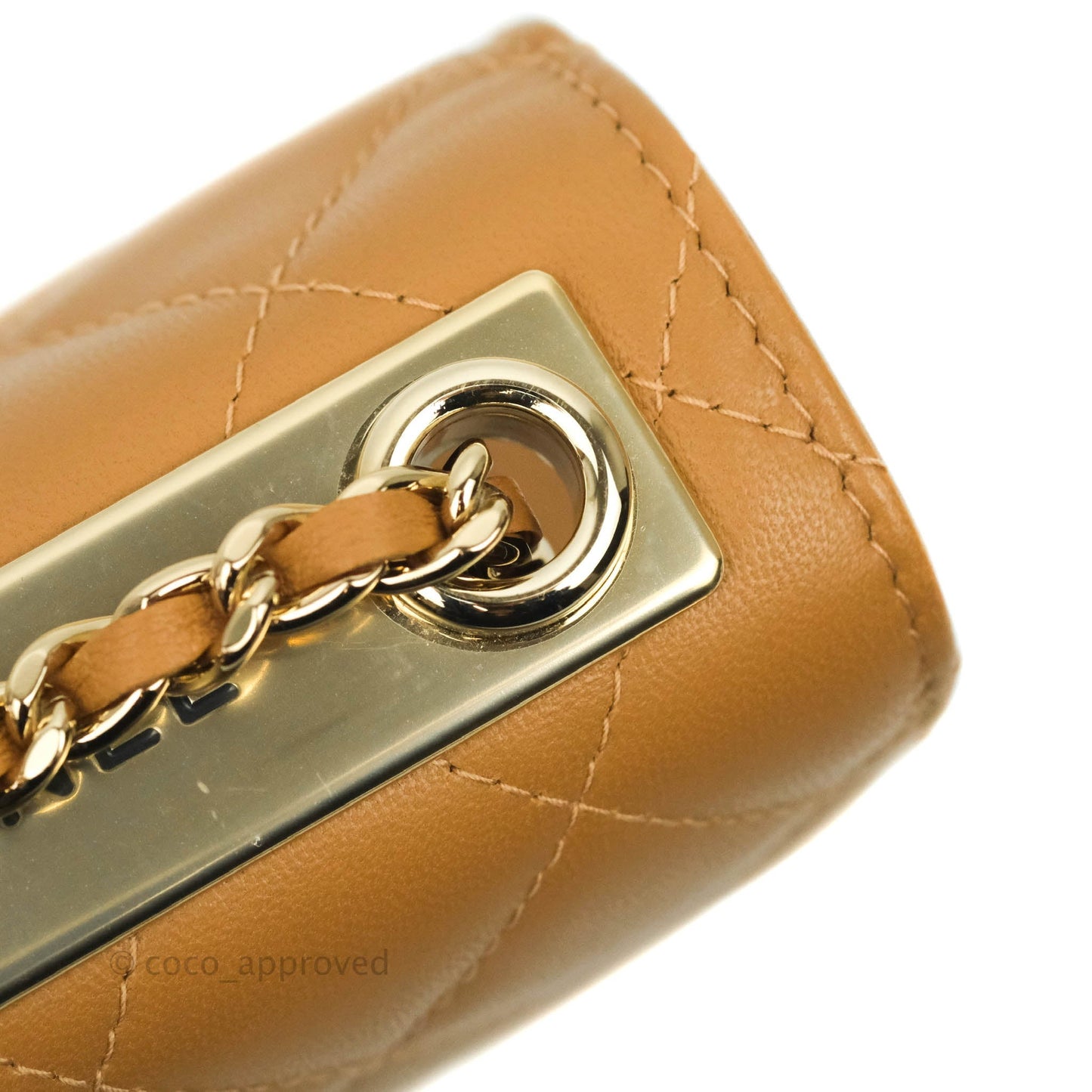 Chanel Mini Quilted Trendy CC Clutch With Chain Caramel Dark Beige Lambskin Gold Hardware