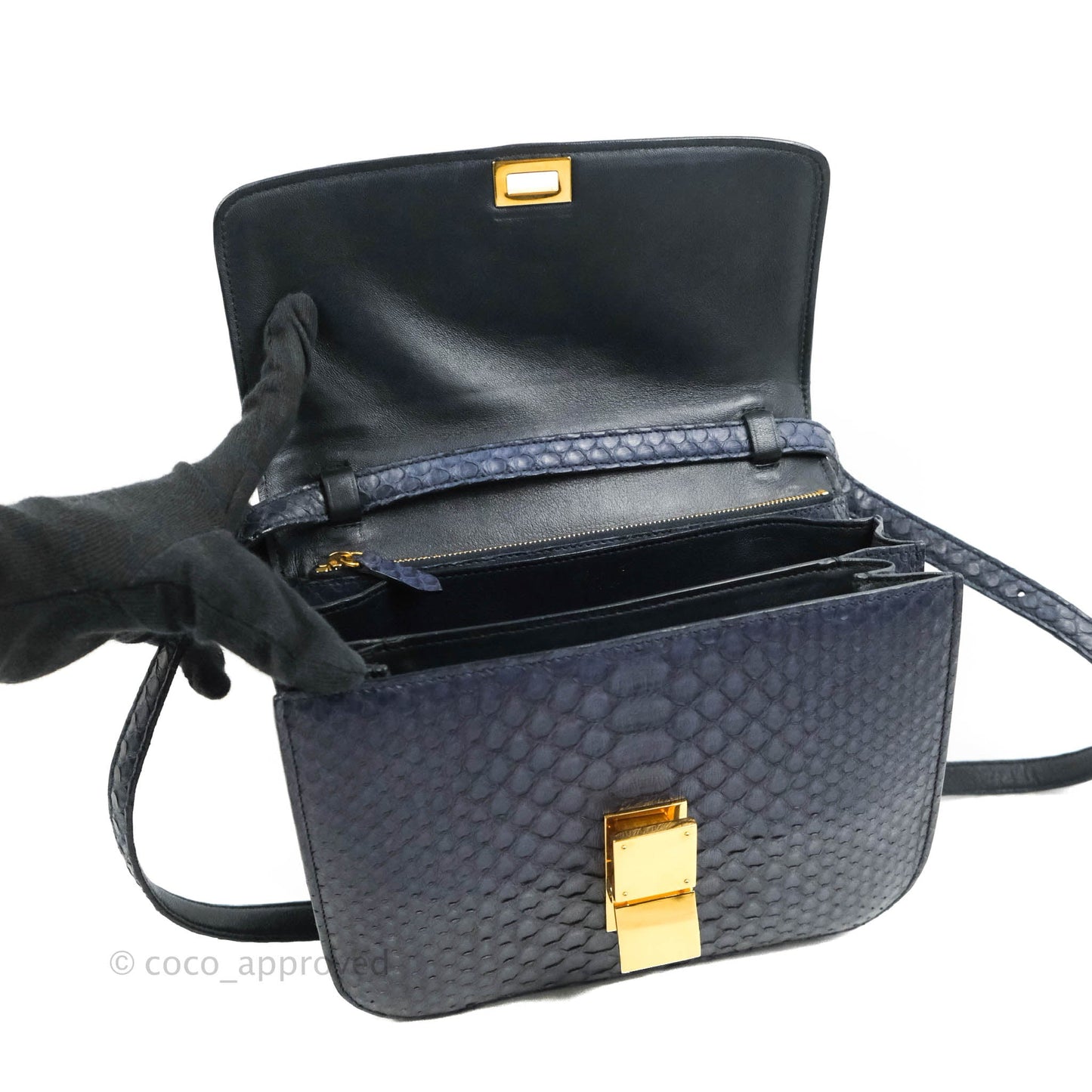 Celine Medium Classic Box Flap Grey Blue Python Gold Hardware