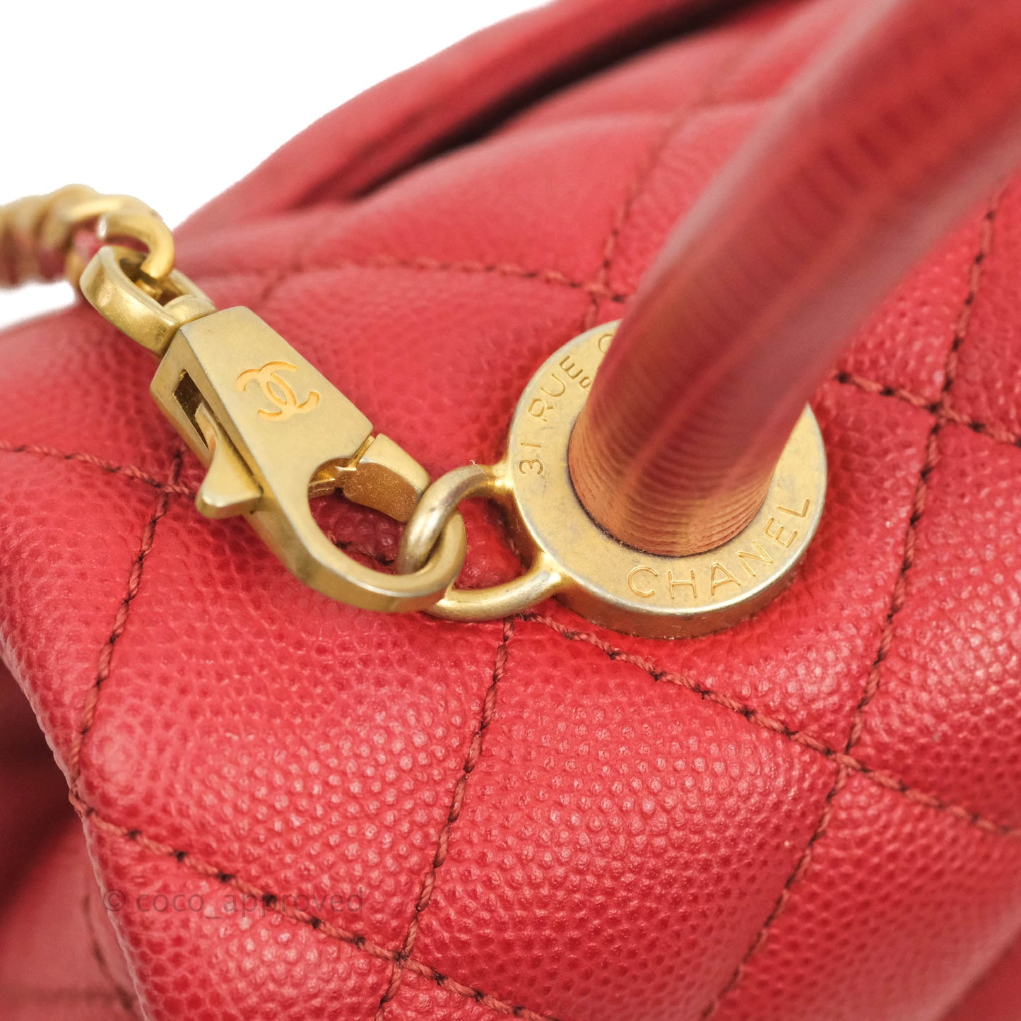 Chanel Small Quilted Coco Handle Red Caviar Gold Hardware