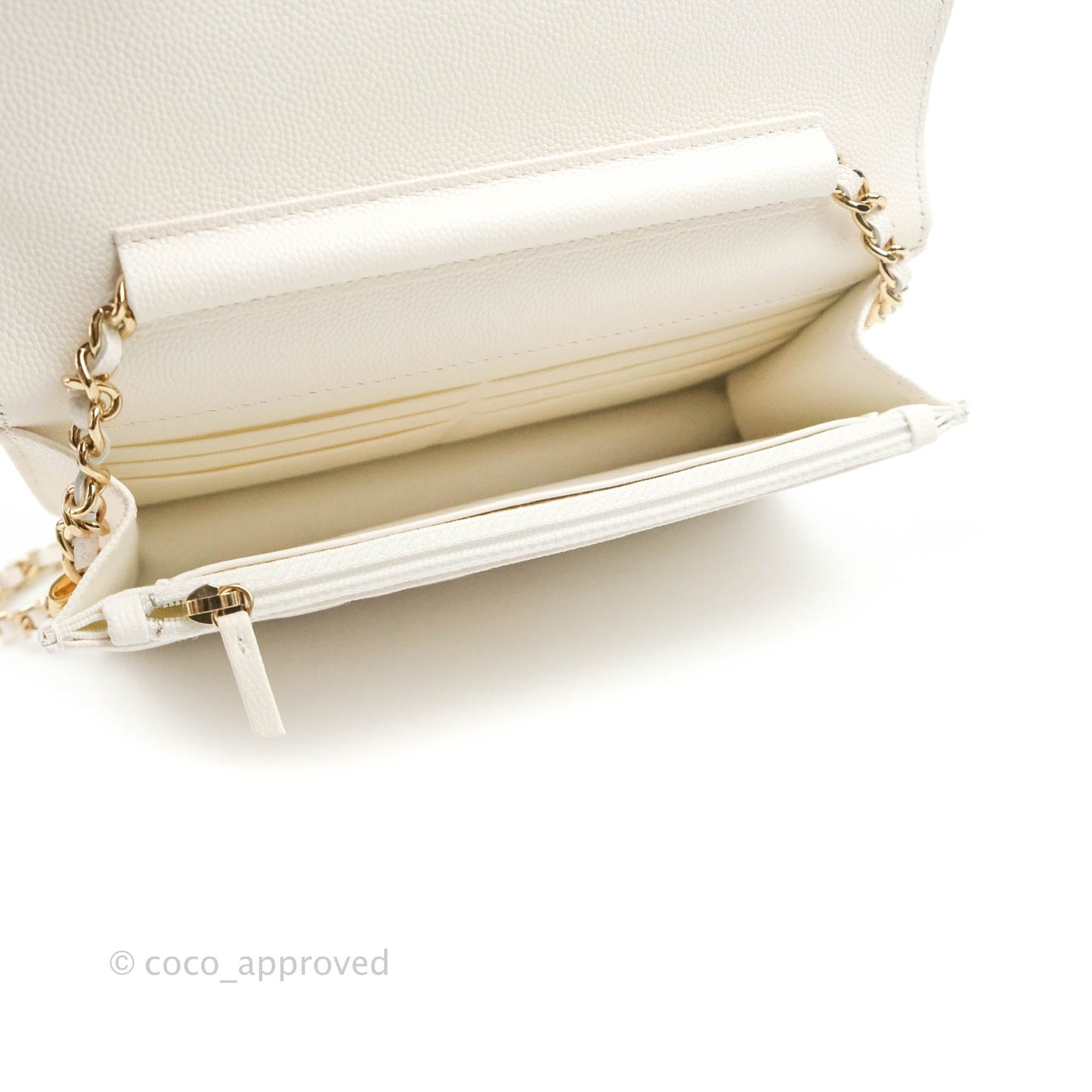 Chanel Quilted WOC White Caviar Gold Hardware With Charms
