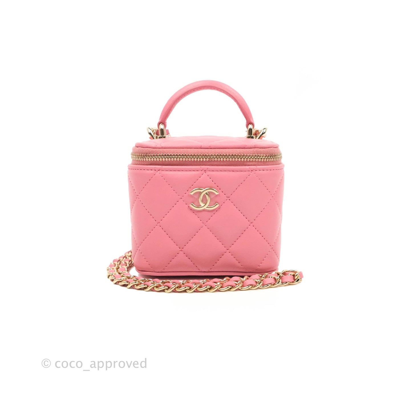 Chanel Mini Top Handle Vanity With Chain Pink Lambskin Gold Hardware