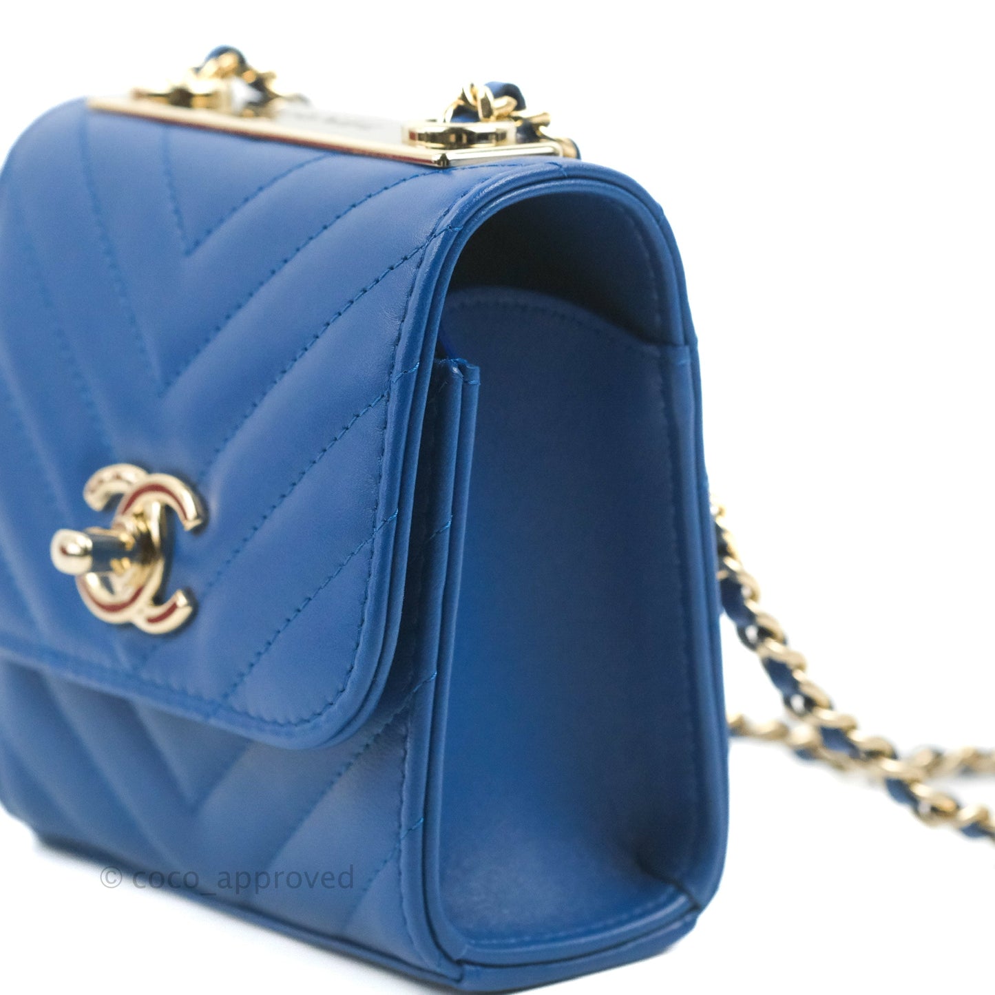 Chanel Mini Chevron Trendy CC Clutch With Chain Blue Lambskin Gold Hardware
