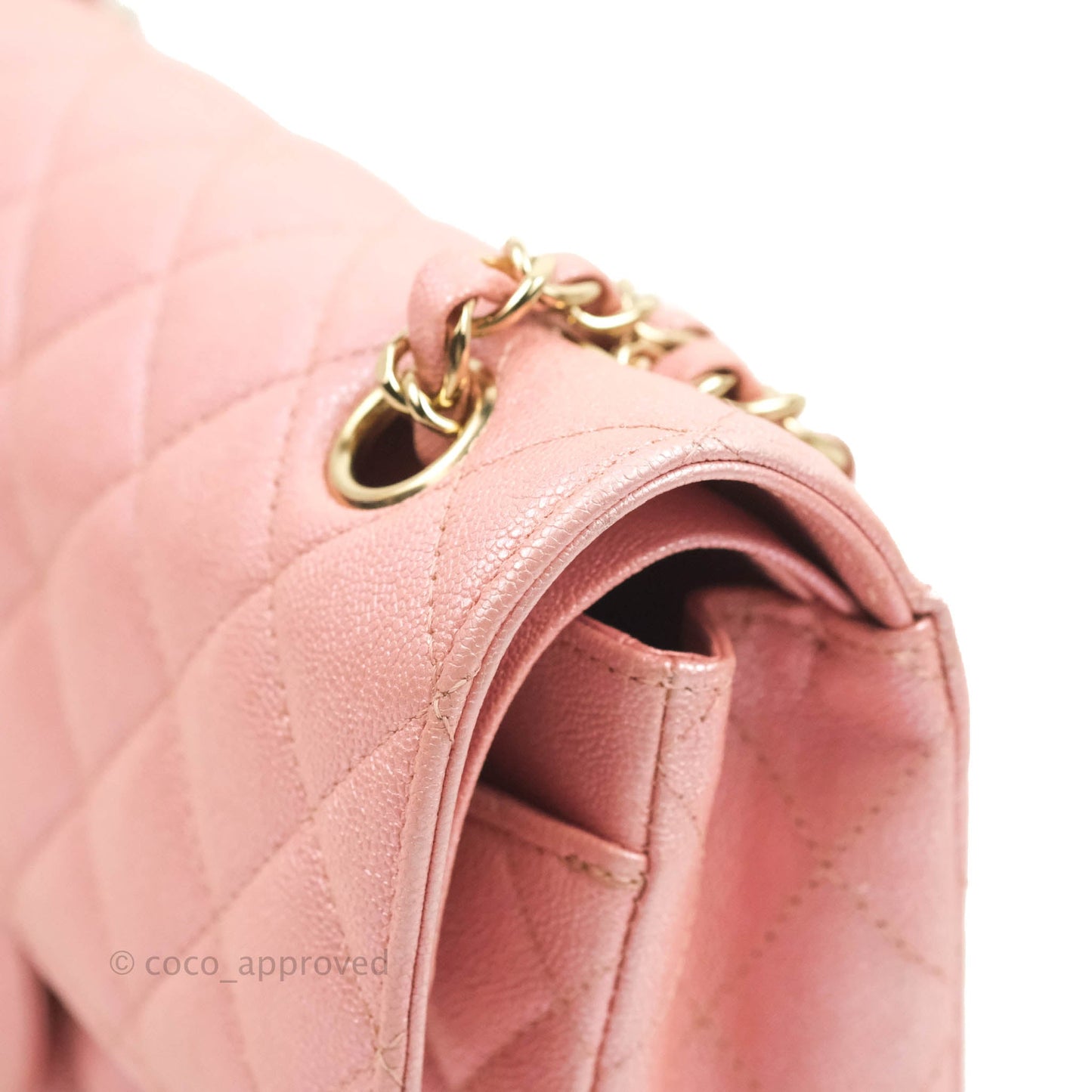 Chanel Small Classic Quilted Flap Iridescent Pink Caviar Gold Hardware 19S