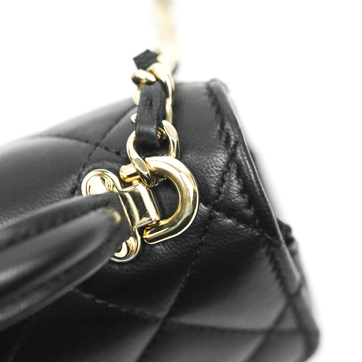 Chanel Mini Handle Clutch With Chain Black Lambskin Gold Hardware 22P