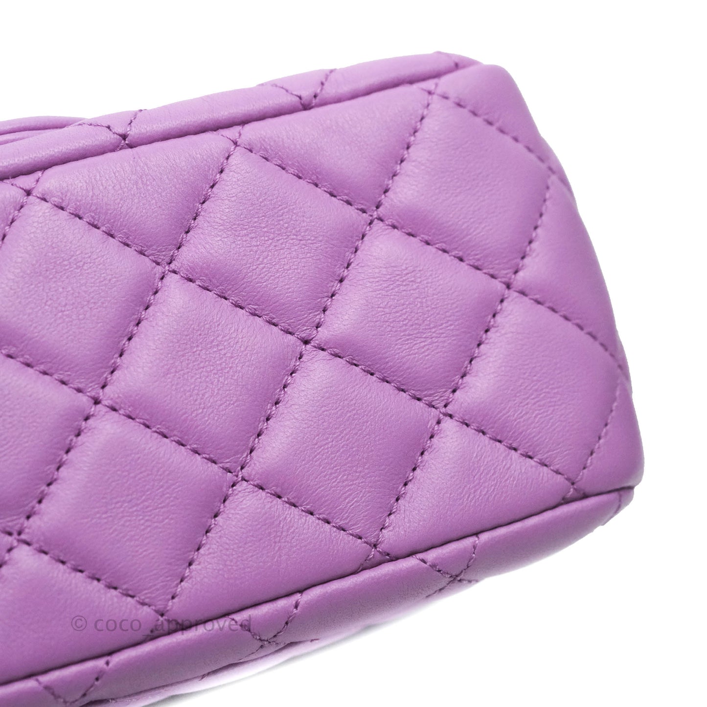 Chanel Mini Square Pearl Crush Quilted Purple Lambskin Aged Gold Hardware