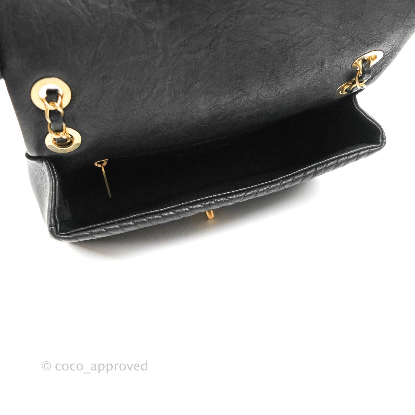 Chanel Medium Chevron Surpique Flap Black Calfskin Aged Gold Hardware