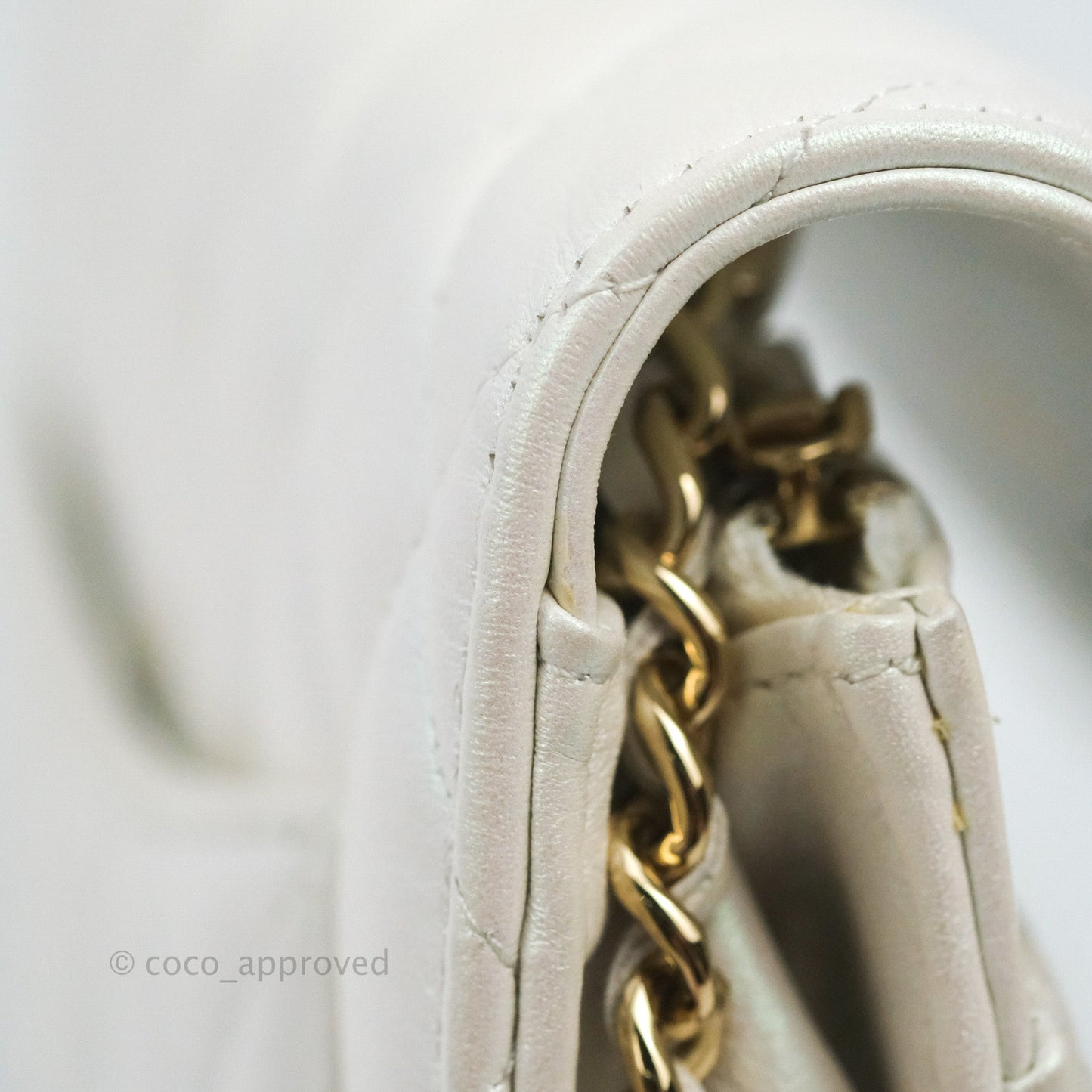 Chanel Quilted Classic Wallet on Chain WOC Iridescent White Lambskin Gold Hardware