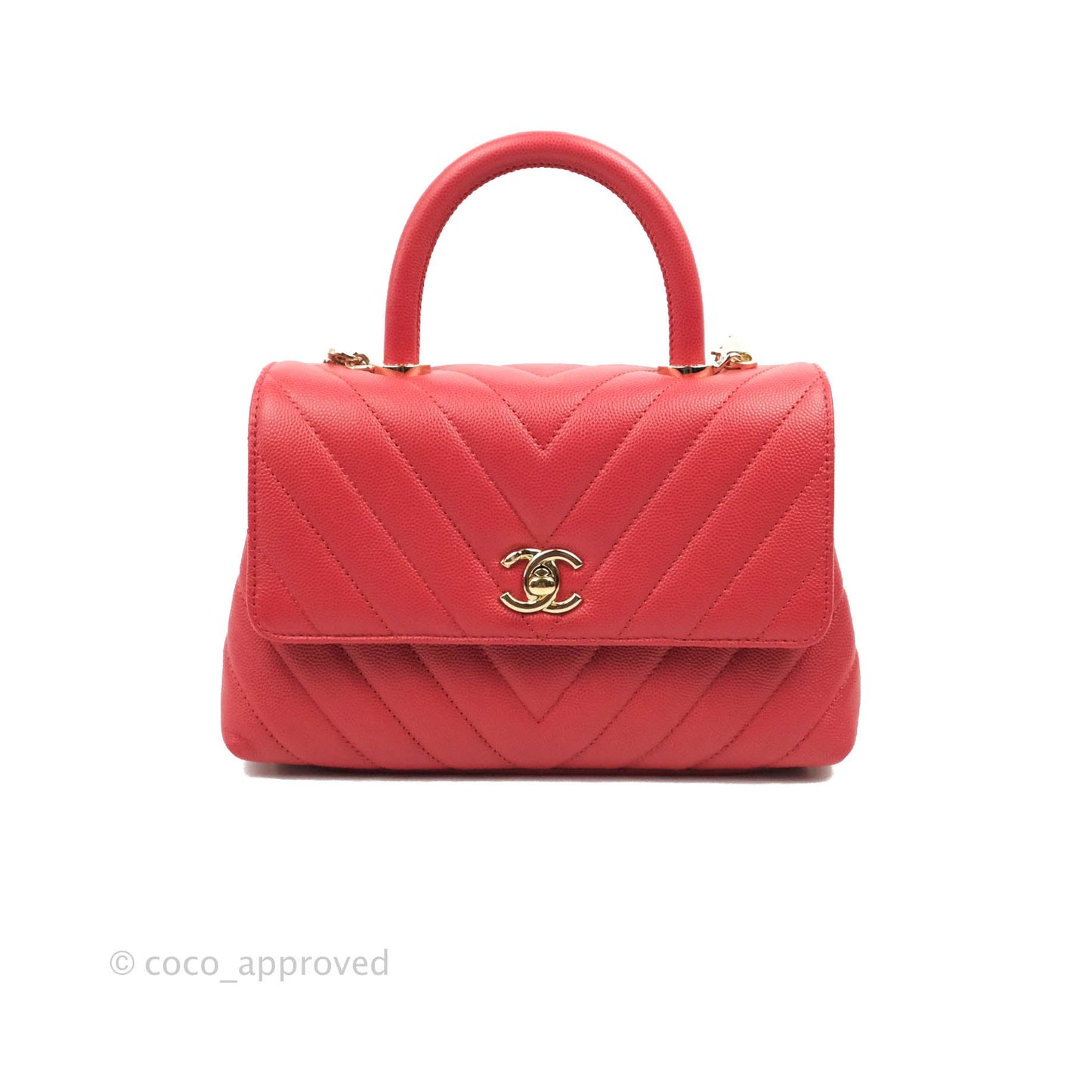 Chanel Small Coco Handle Chevron Red Caviar Gold Hardware 20P