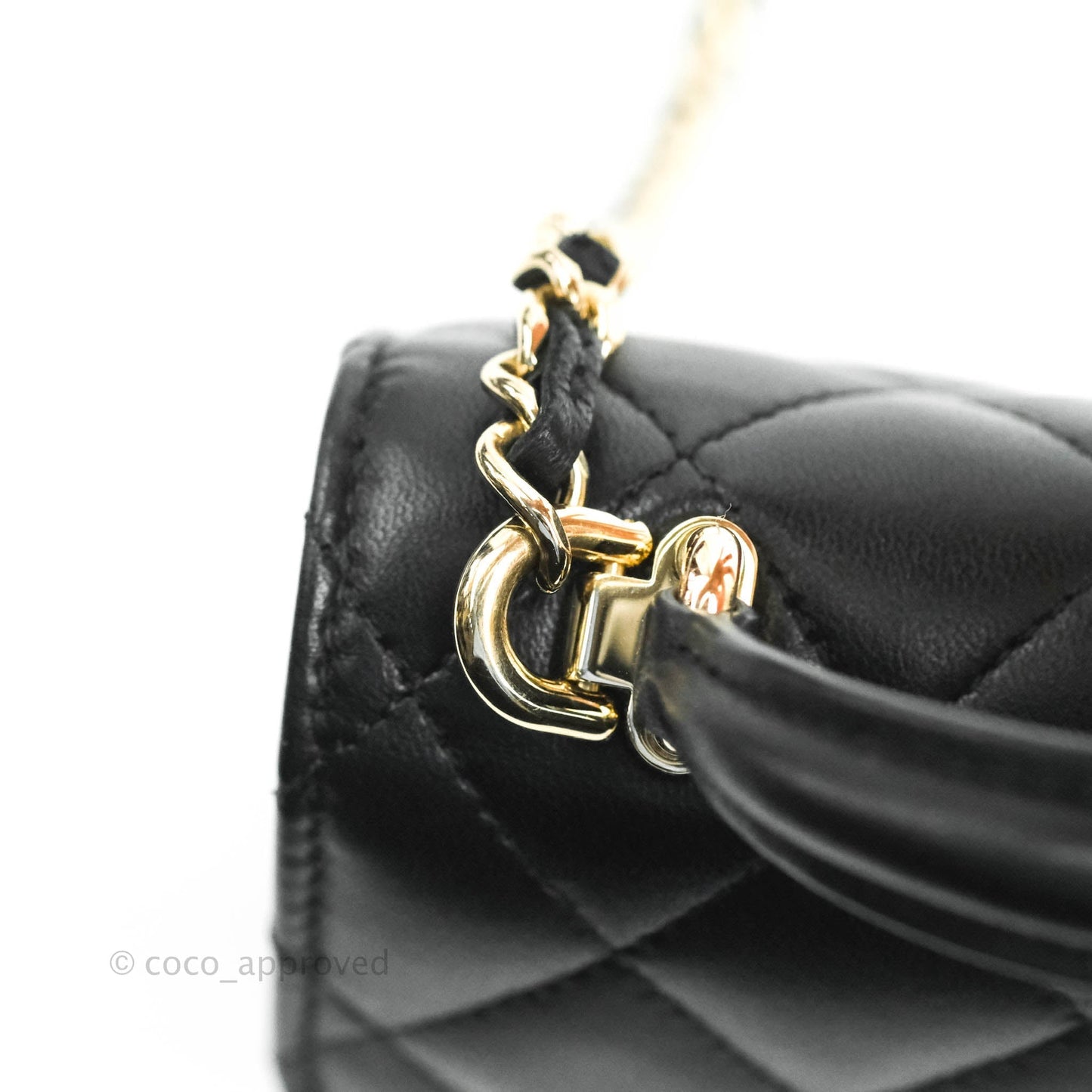Chanel Mini Handle Clutch With Chain Black Lambskin Gold Hardware 22P