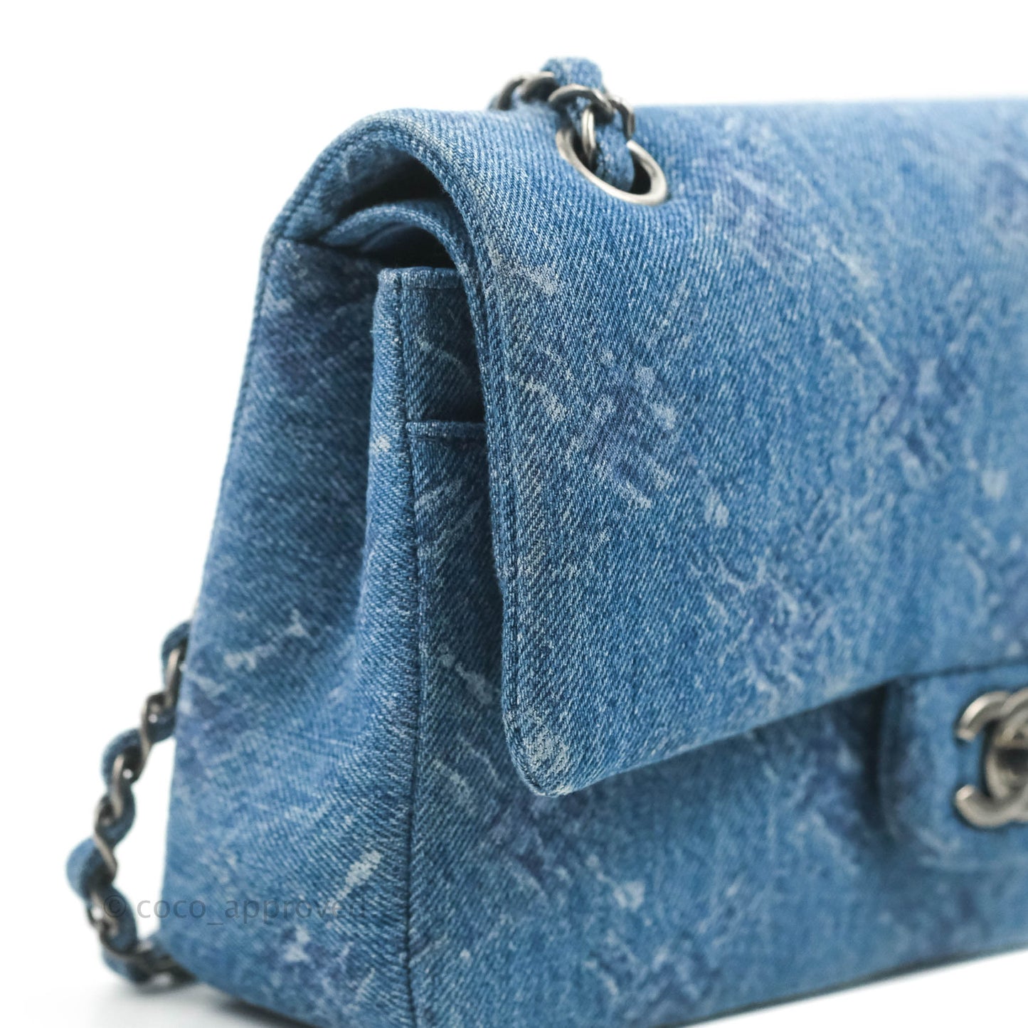 Chanel Classic M/L Medium Double Flap Blue Denim Ruthenium Hardware