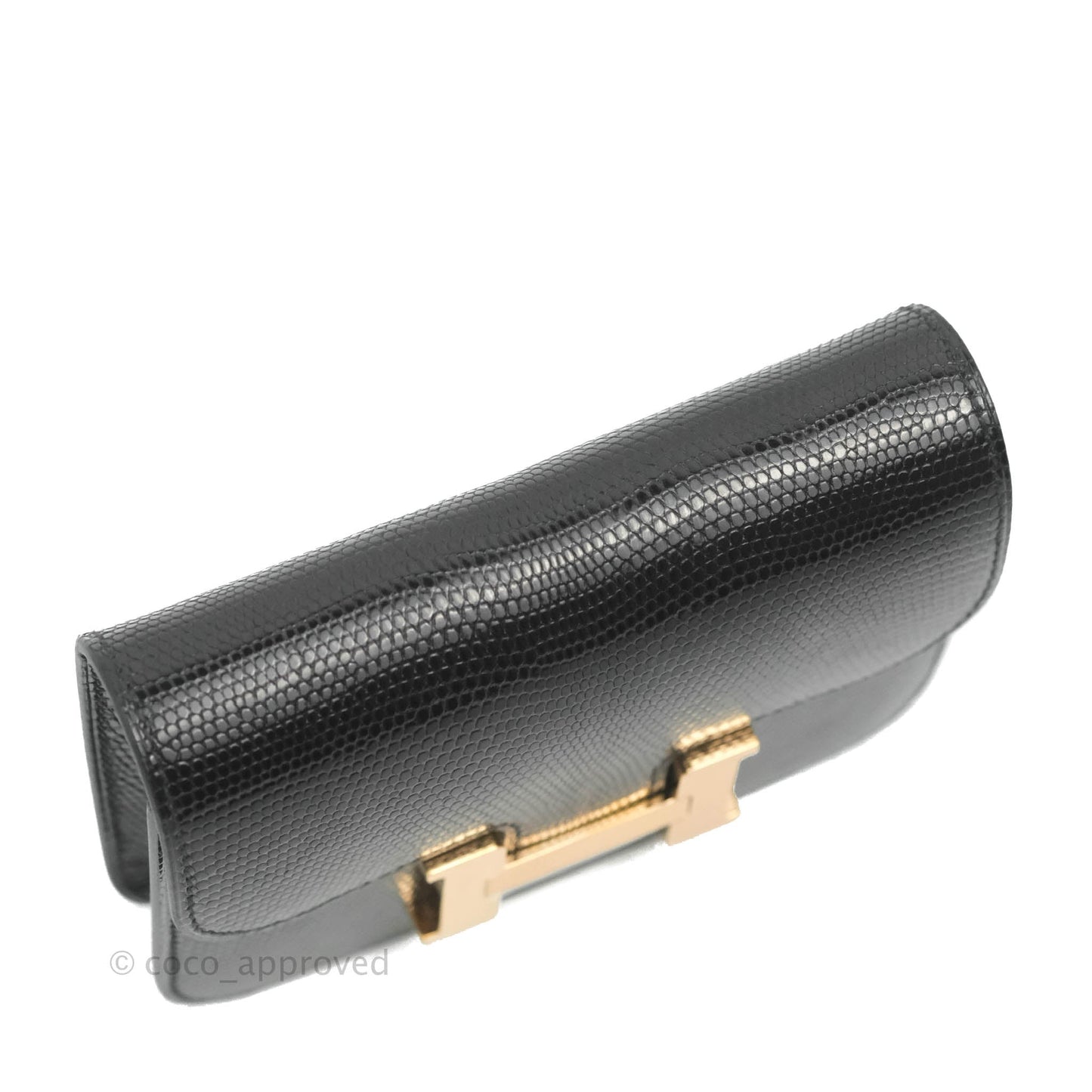 Hermès Constance Slim Wallet Black Lizard Leather Rose Gold Hardware