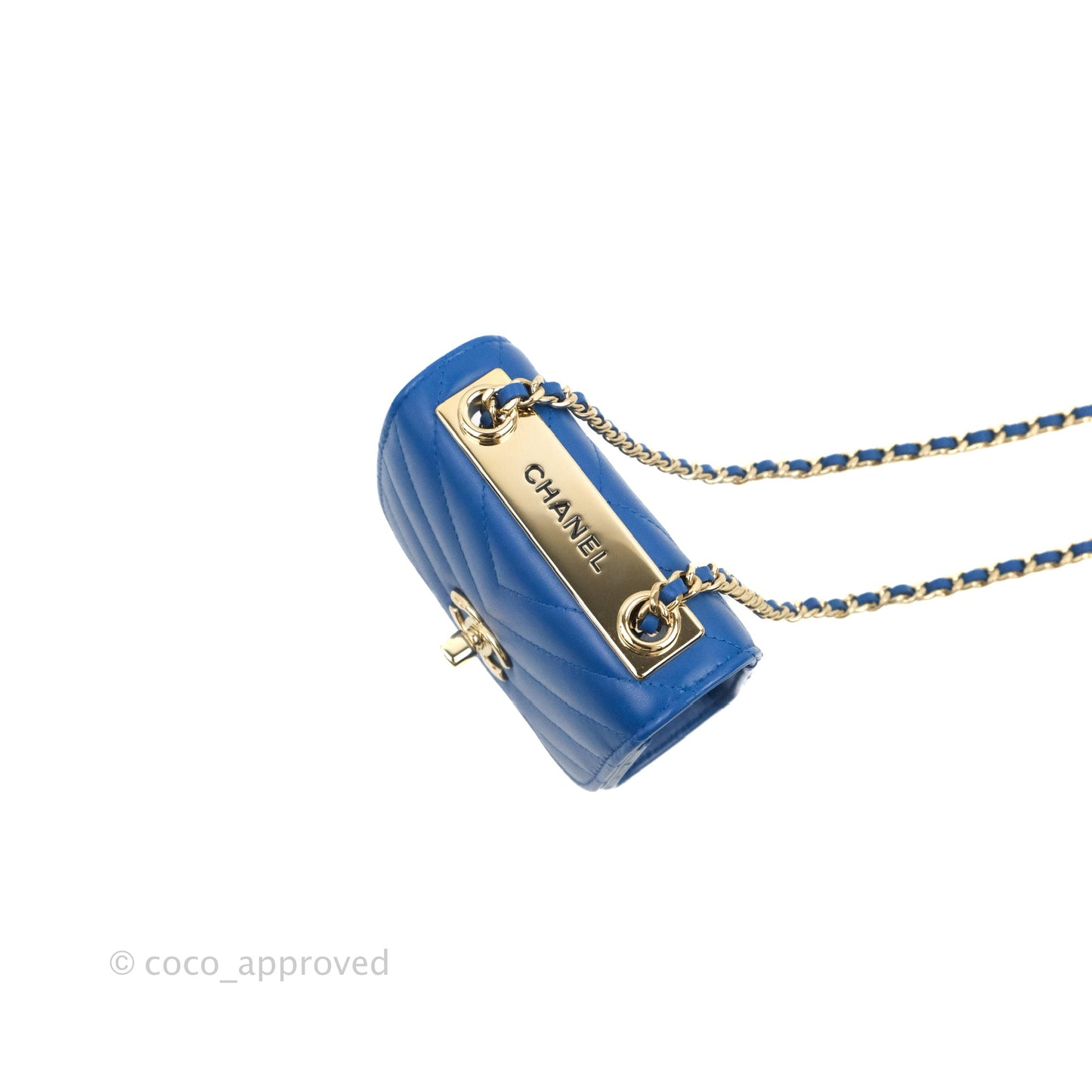 Chanel Mini Chevron Trendy CC Clutch With Chain Blue Lambskin Gold Hardware