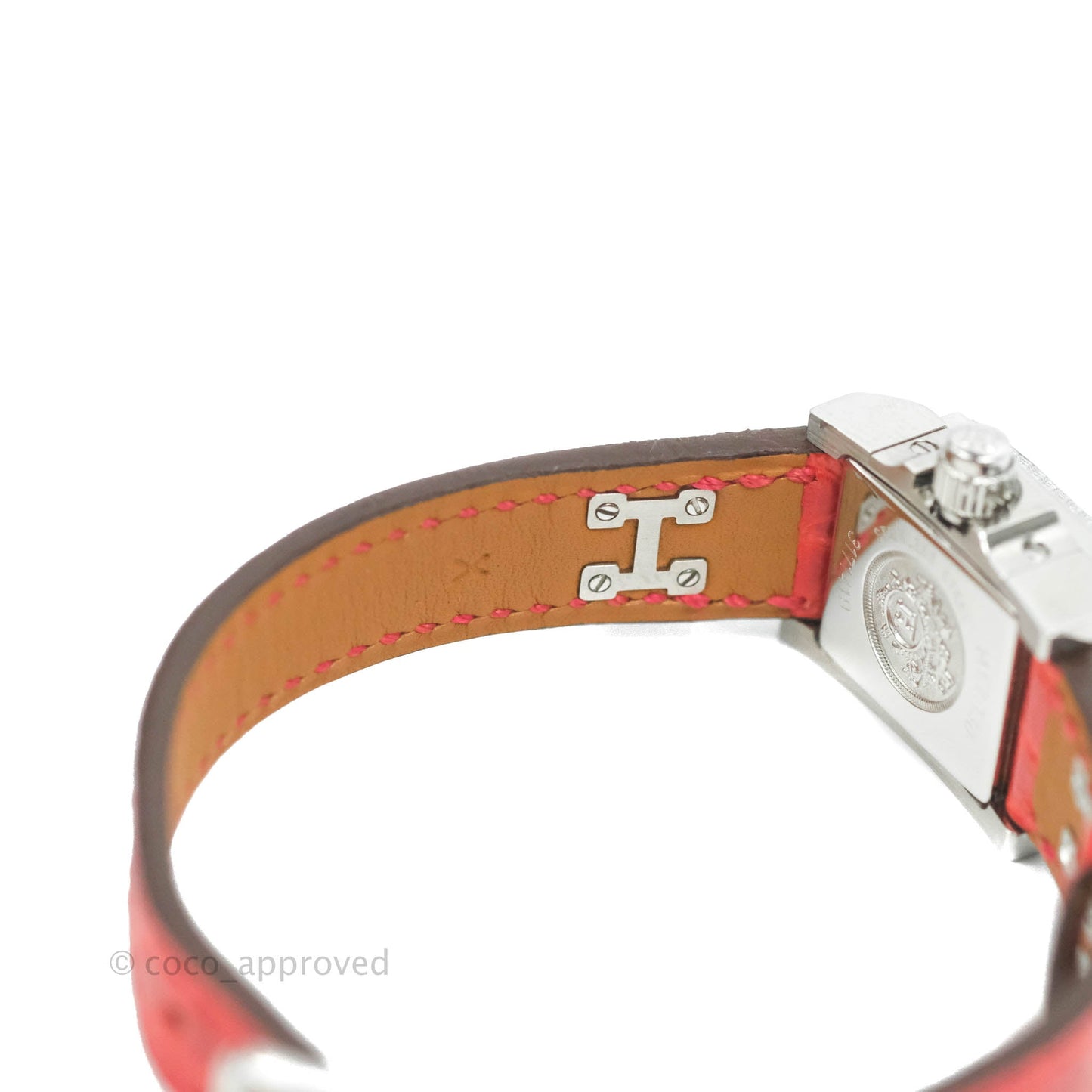 Hermes Pave Diamond Medor Red Crocodile Watch Bracelet Palladium Hardware