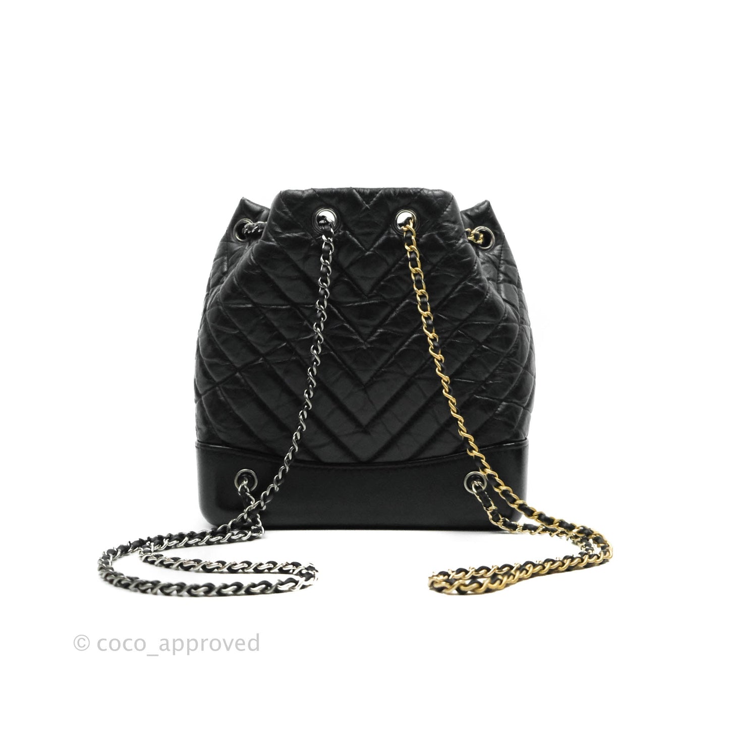 Chanel Chevron Small Gabrielle Backpack Black Aged Calfskin