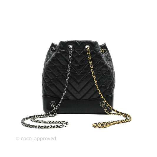Chanel Chevron Small Gabrielle Backpack Black Aged Calfskin