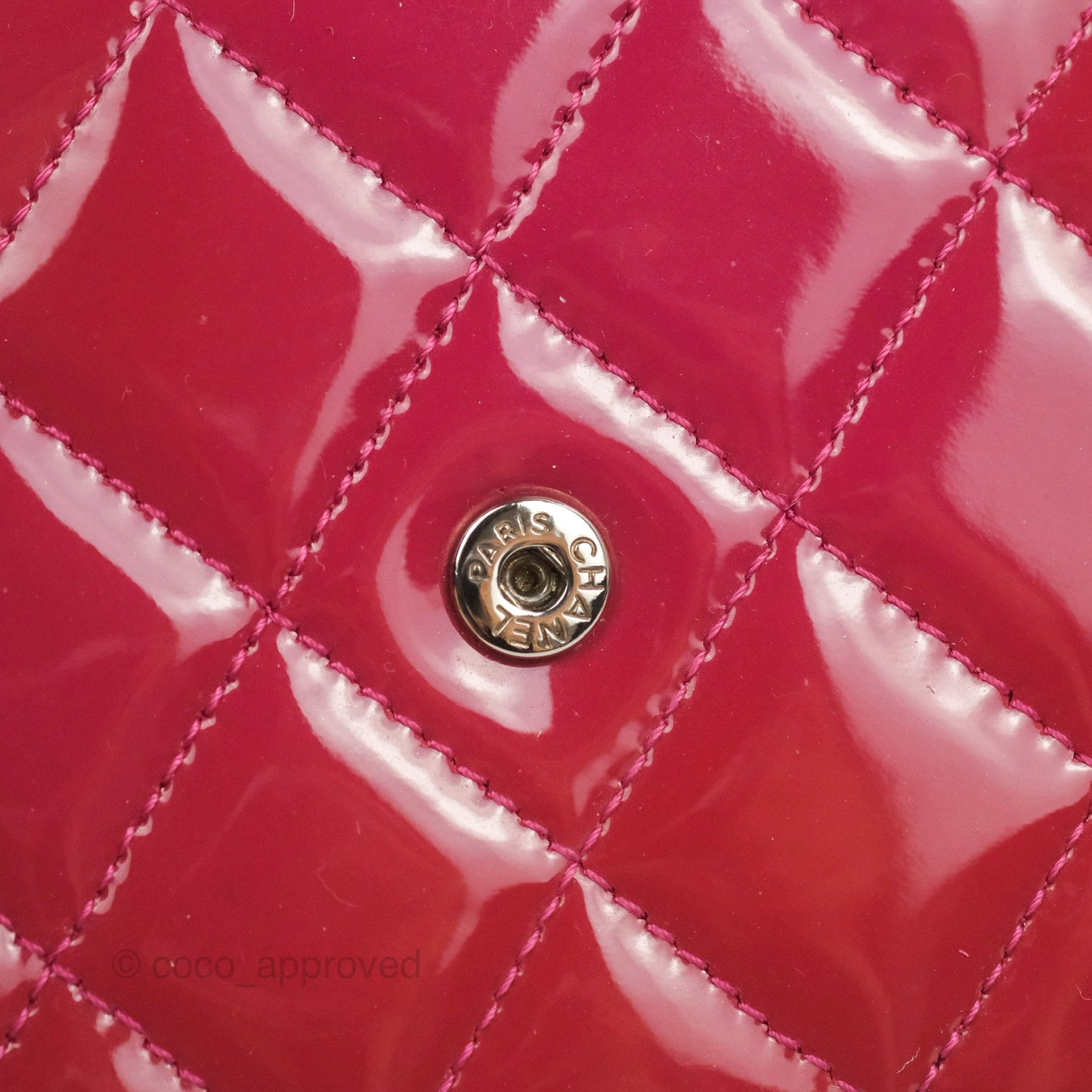 Chanel Wallet on Chain WOC Quilted Red Patent Ruthenium Hardware