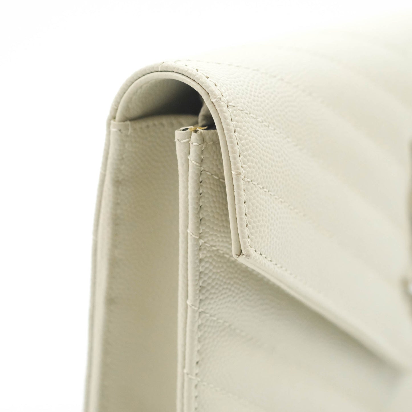 Saint Laurent Wallet on Chain White Grained Leather Silver Hardware