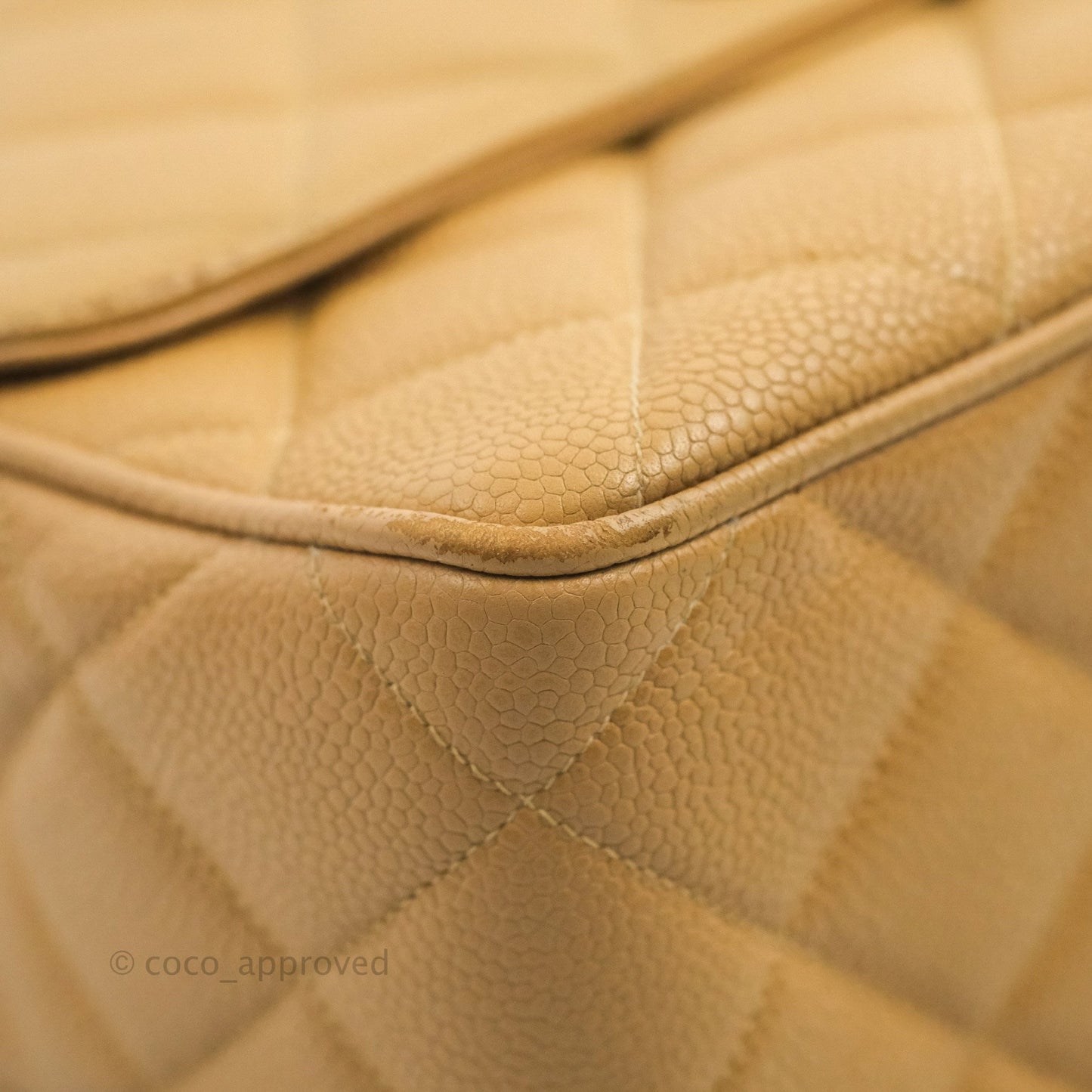 Chanel Vintage CC Large Square Flap Bag Beige Caviar 24K Gold Hardware