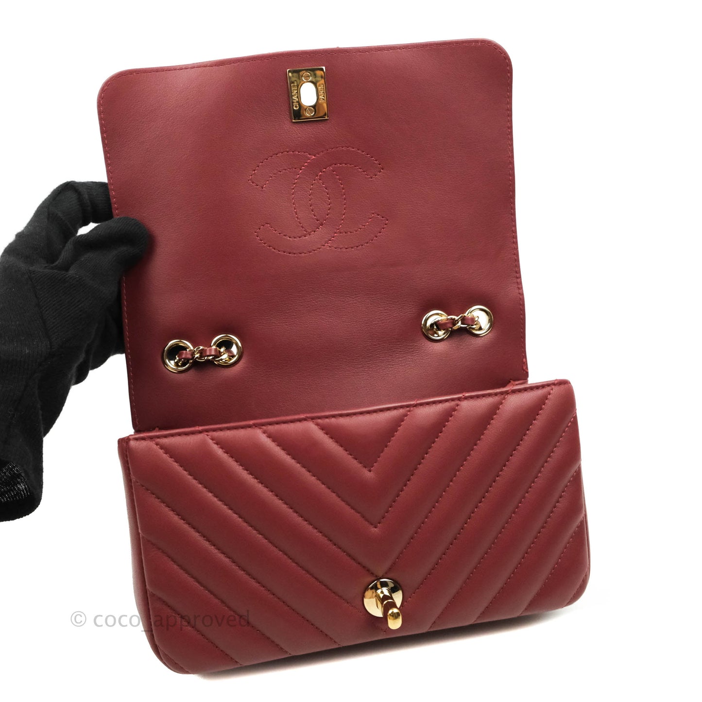 Chanel Small Statement Chevron Flap Bag Burgundy Lambskin Gold Hardware