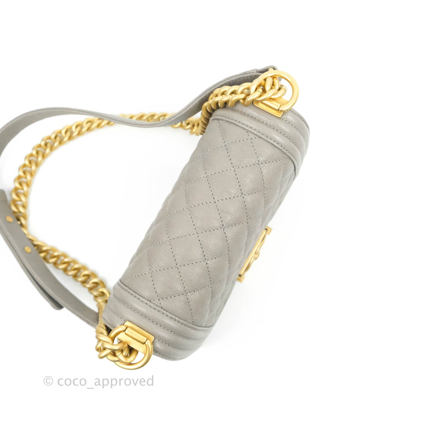 Chanel Small Quilted Boy Dark Grey Caviar Gold Hardware