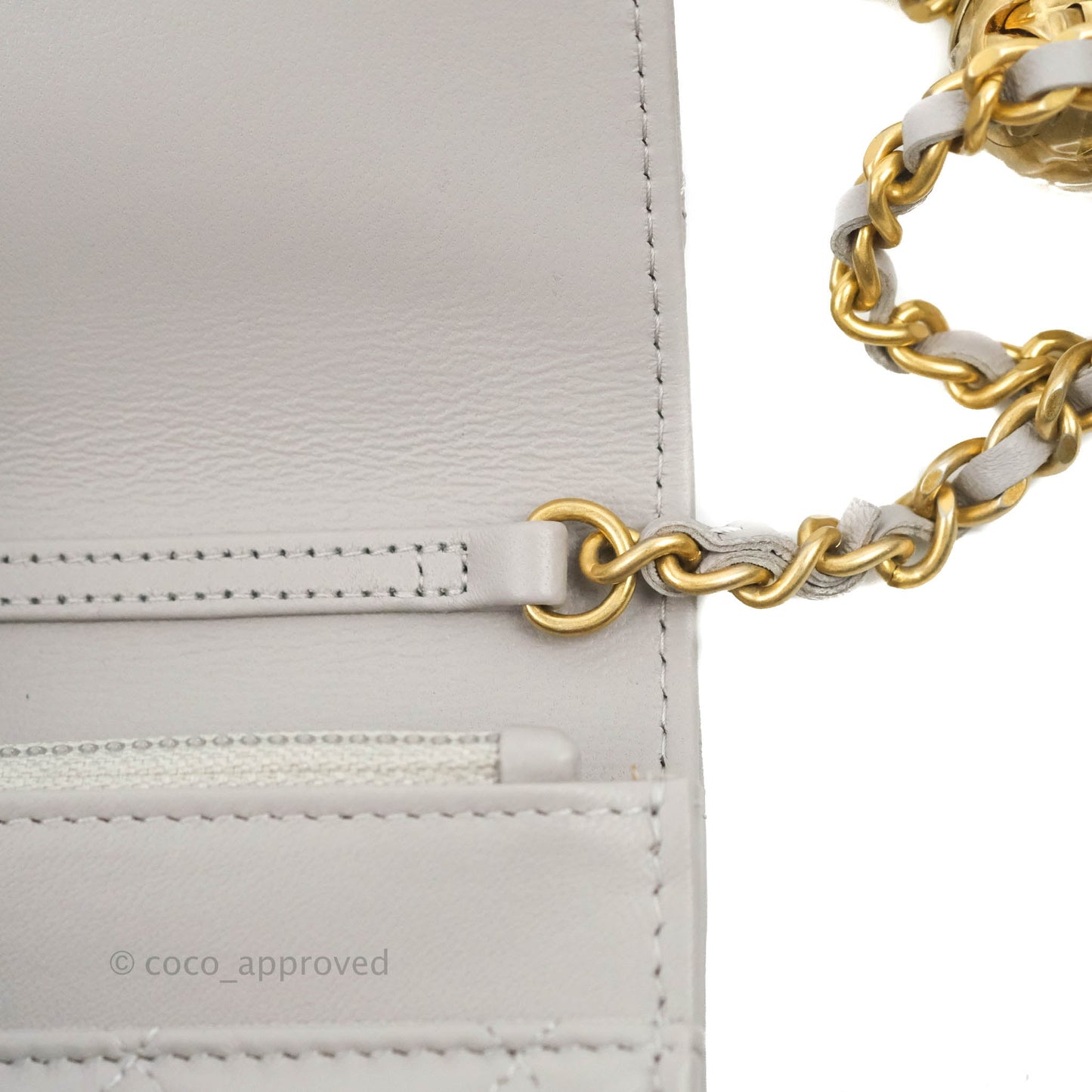Chanel Quilted Pearl Crush Wallet on Chain WOC Grey Lambskin Aged Gold Hardware