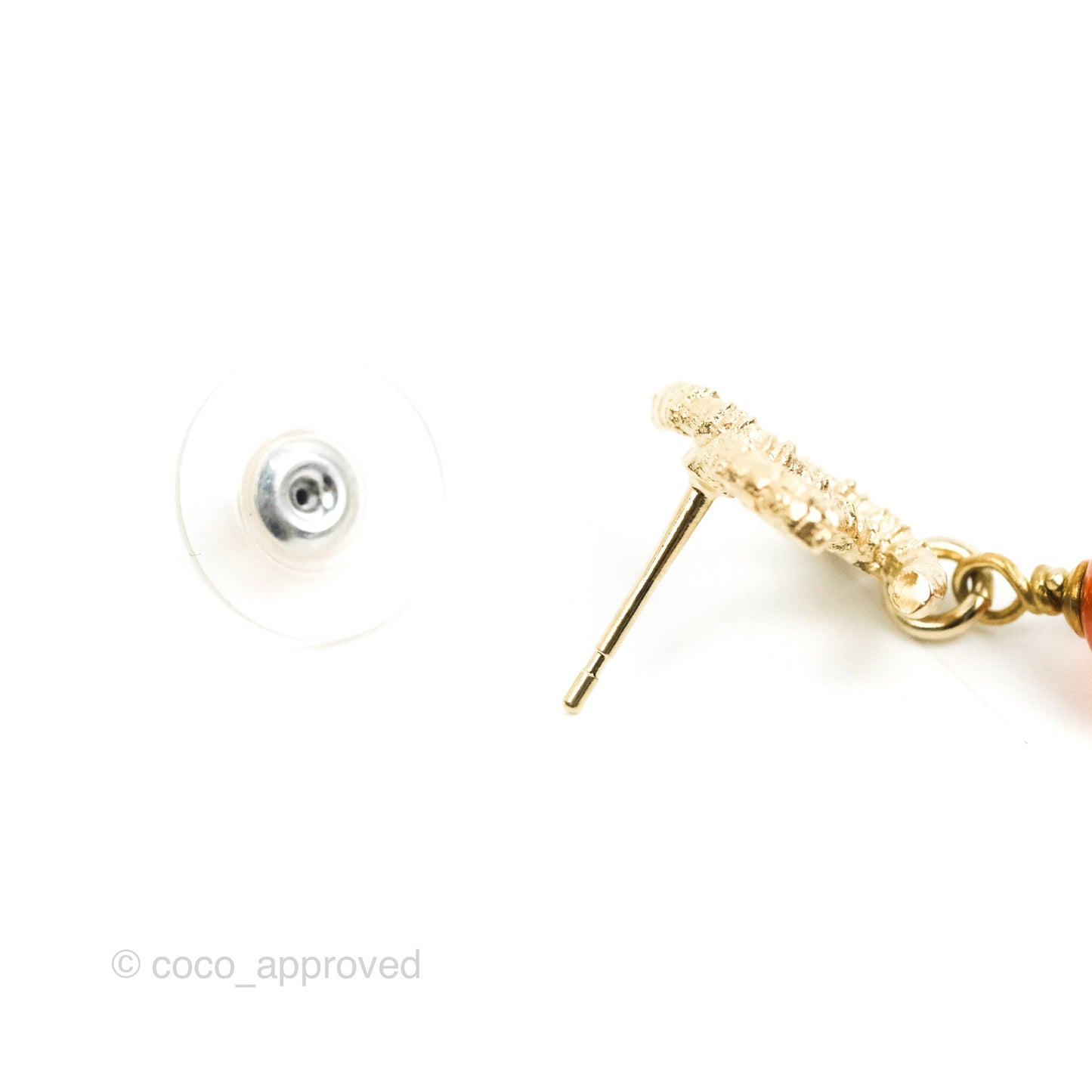 Chanel CC Orange Resin Long Drop Earrings Gold Tone 18C