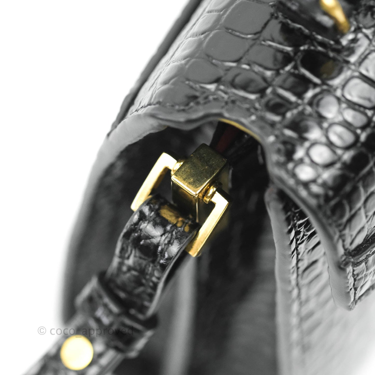 Saint Lauren Cassandra Mini Top Handle Bag Black Crocodile-embossed Shiny Calfskin