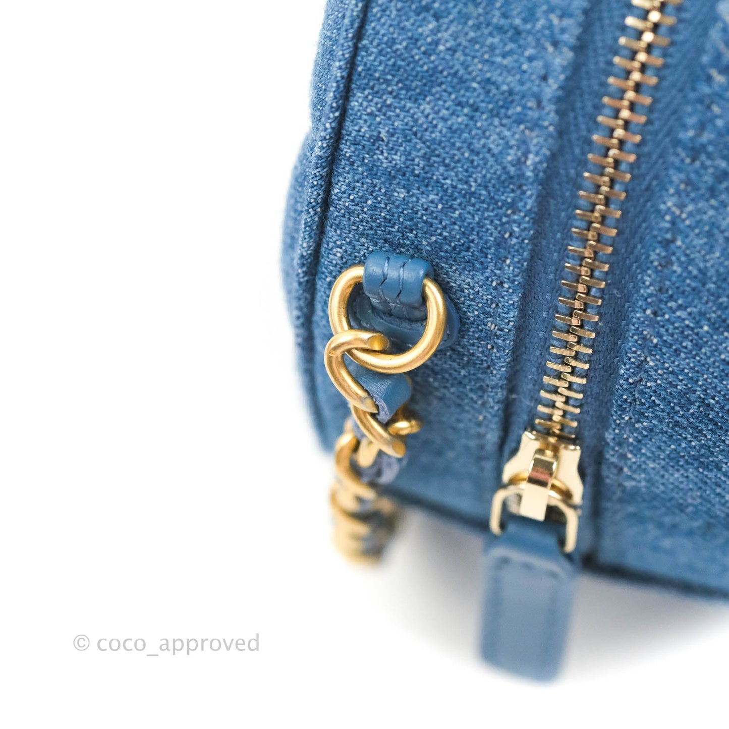 Chanel Quilted Pearl Crush Round Clutch With Chain Denim Aged Gold Hardware