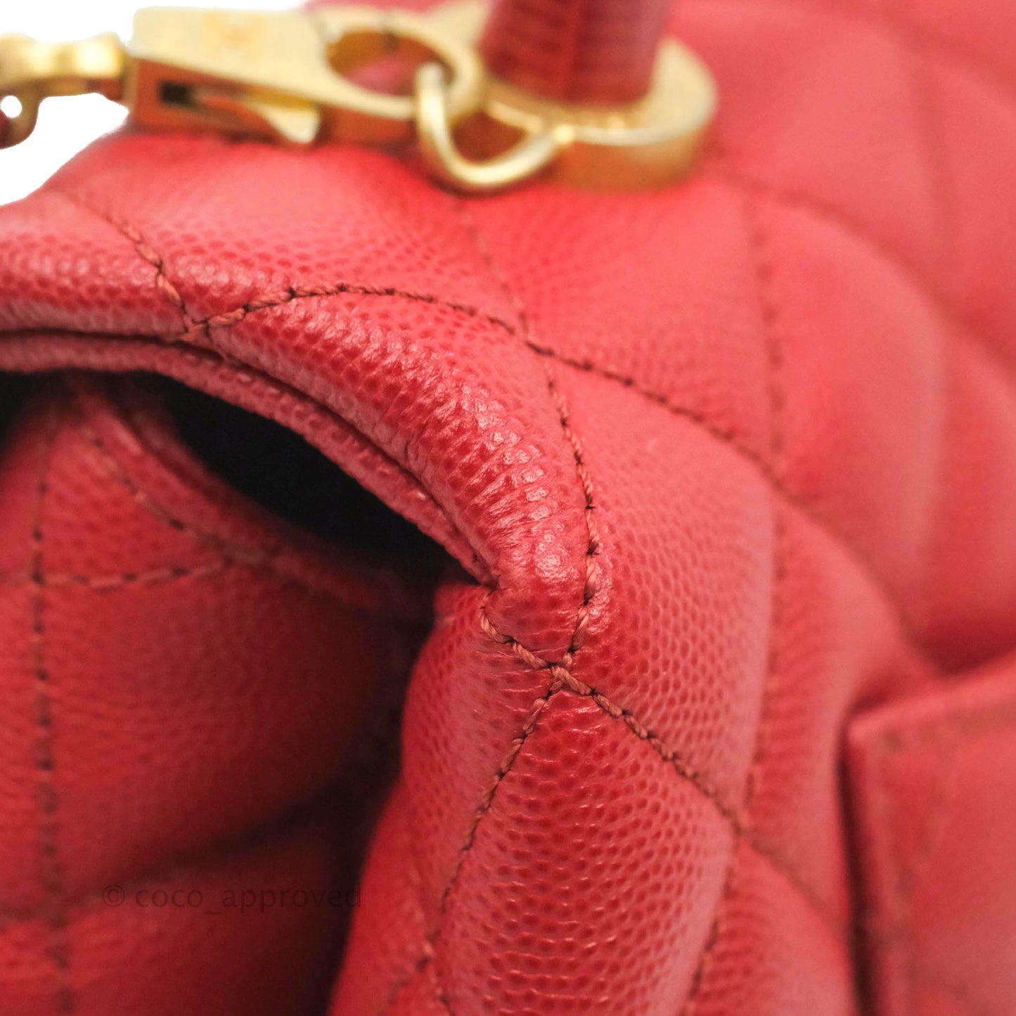 Chanel Small Quilted Coco Handle Red Caviar Gold Hardware