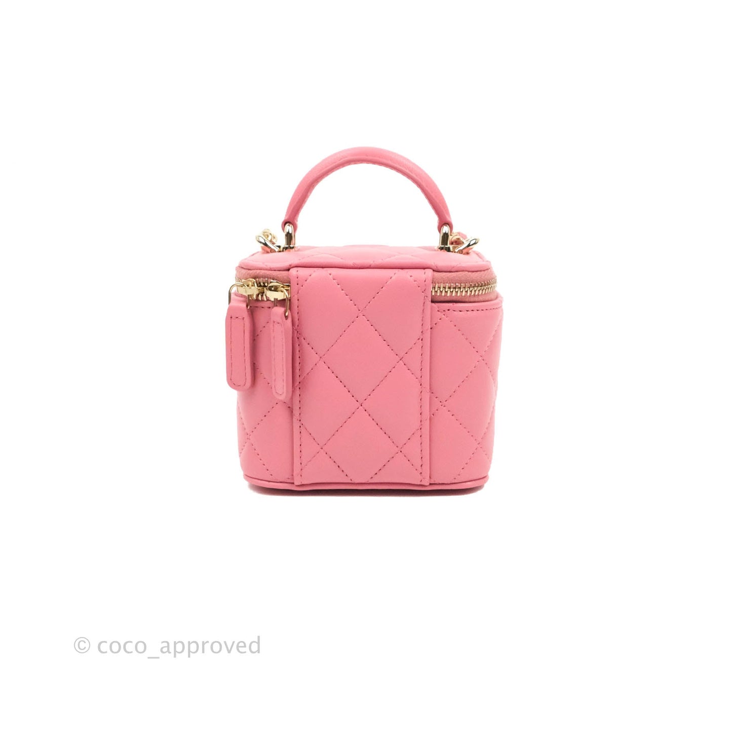 Chanel Mini Top Handle Vanity With Chain Pink Lambskin Gold Hardware