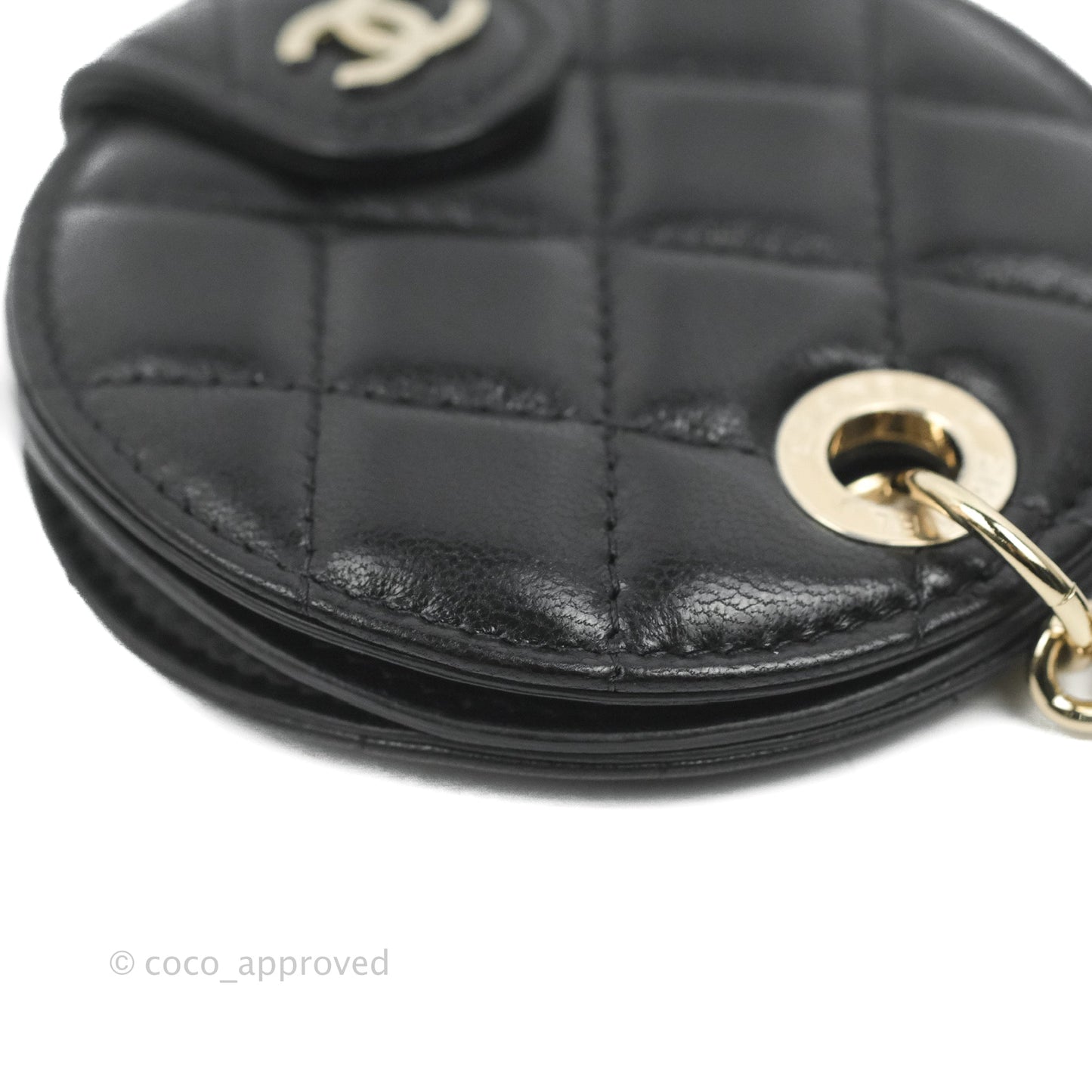 Chanel Quilted Round Luggage Tag Black Lambskin Gold Hardware