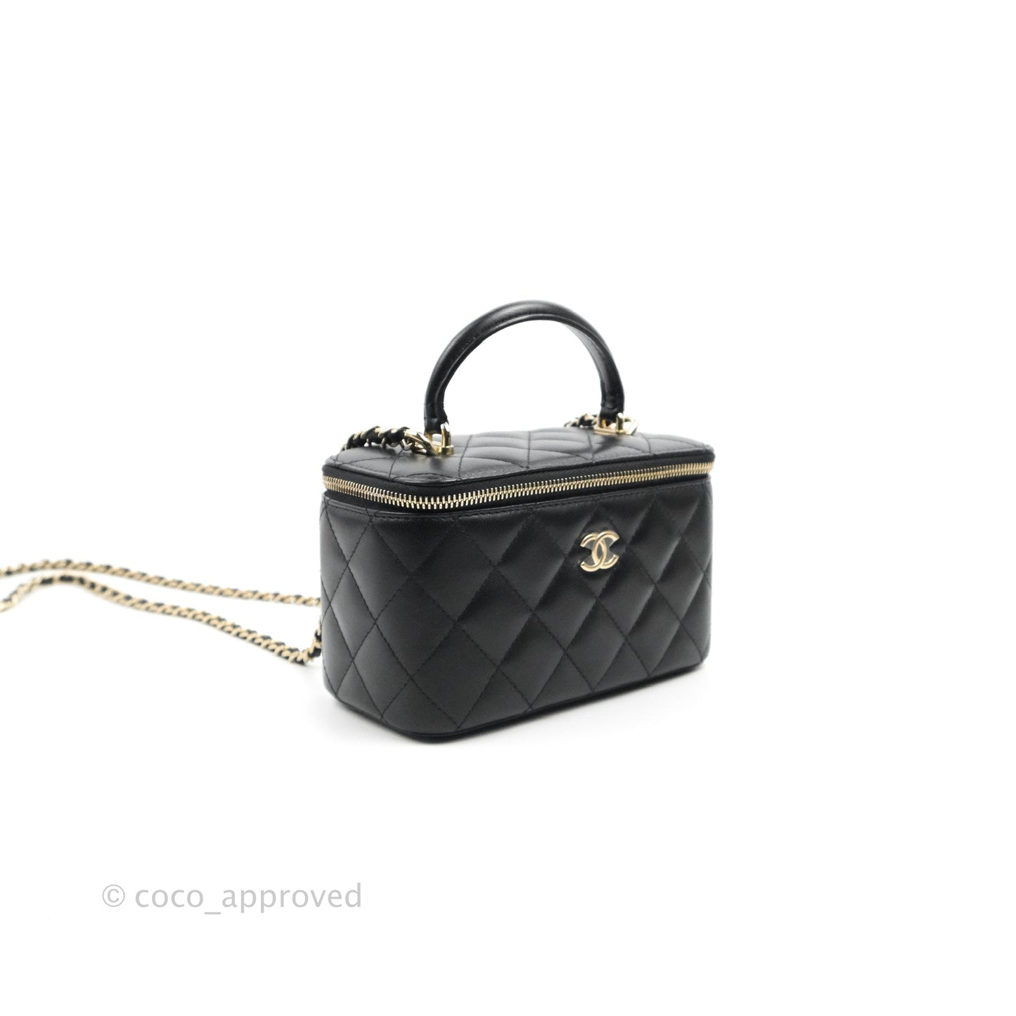 Chanel Vanity Rectangular Top Handle Black Lambskin Gold Hardware